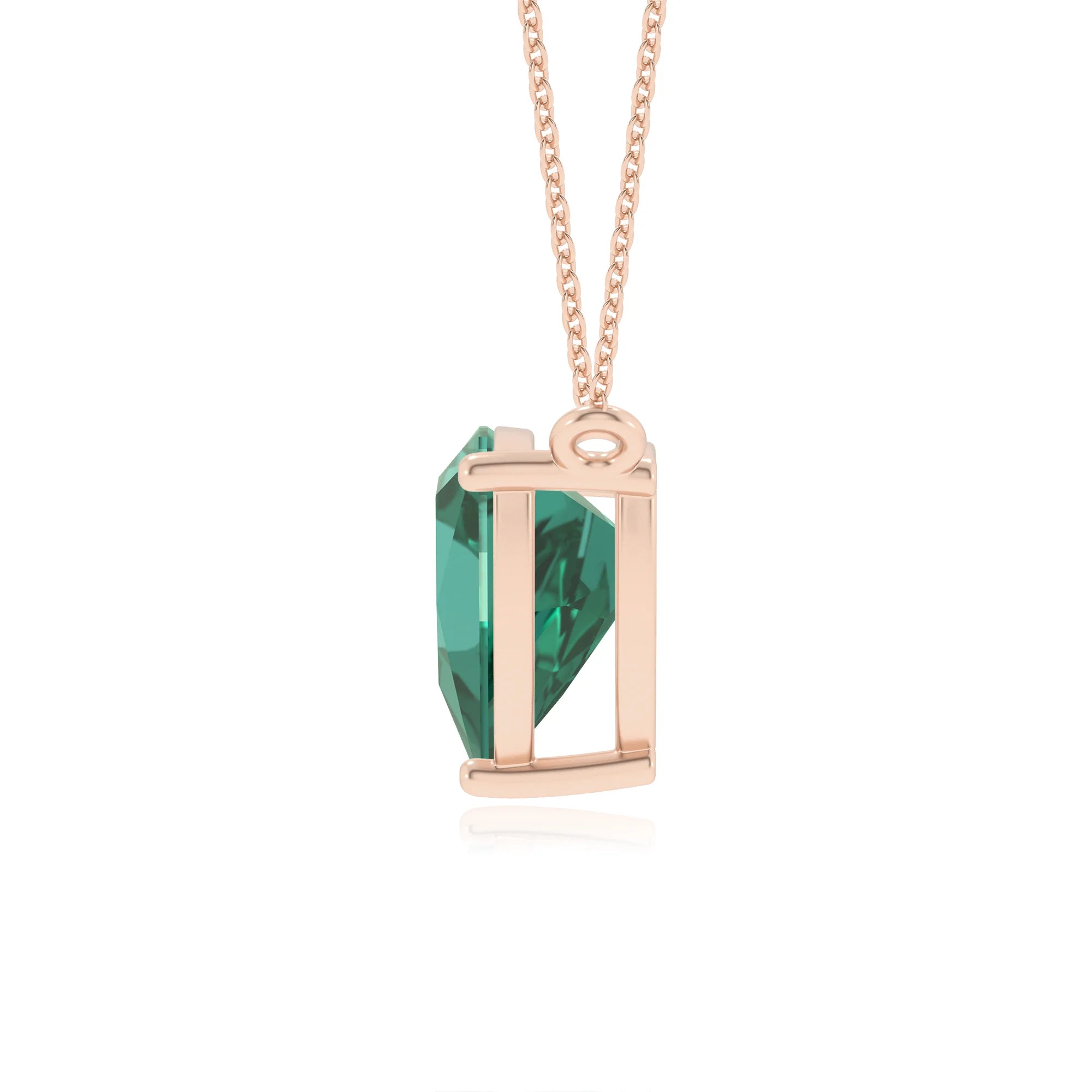 lab grown emerald trillion solitaire necklaces in rose gold