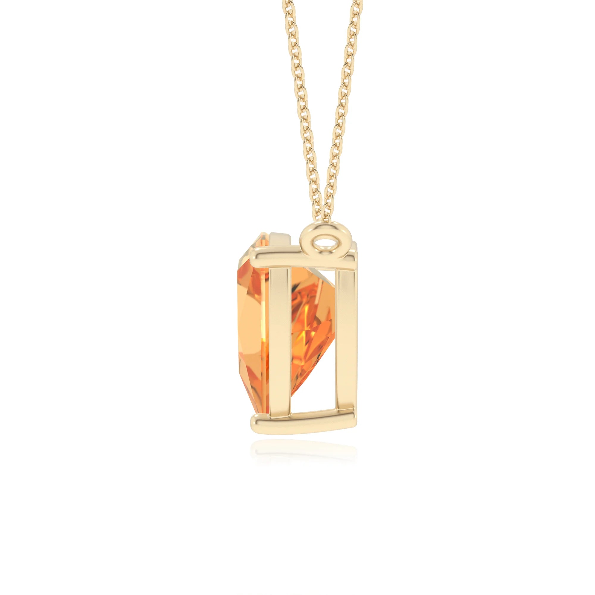 lab grown citrine trillion solitaire necklaces in yellow gold
