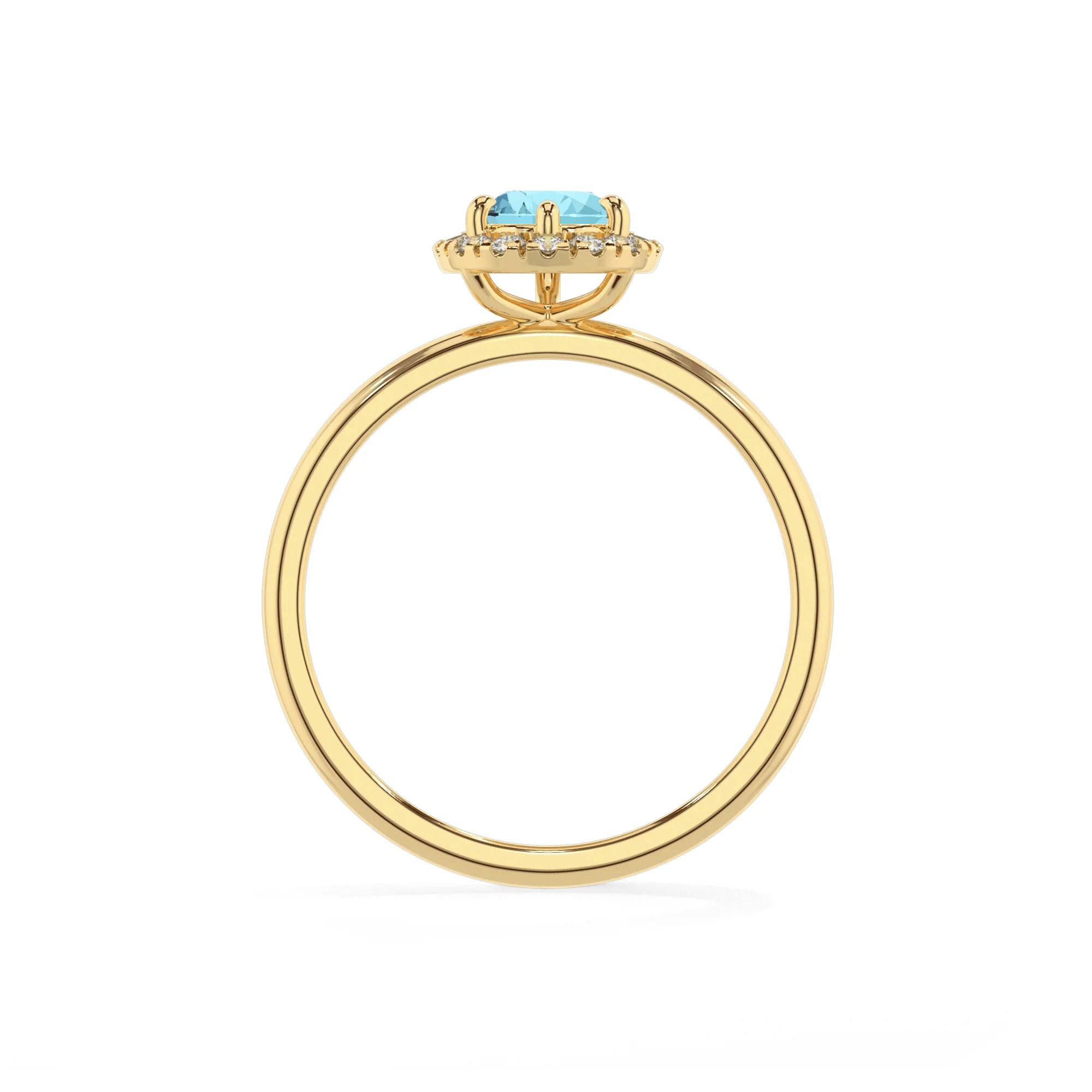 lab grown aquamarine pear solitaire rings in yellow gold