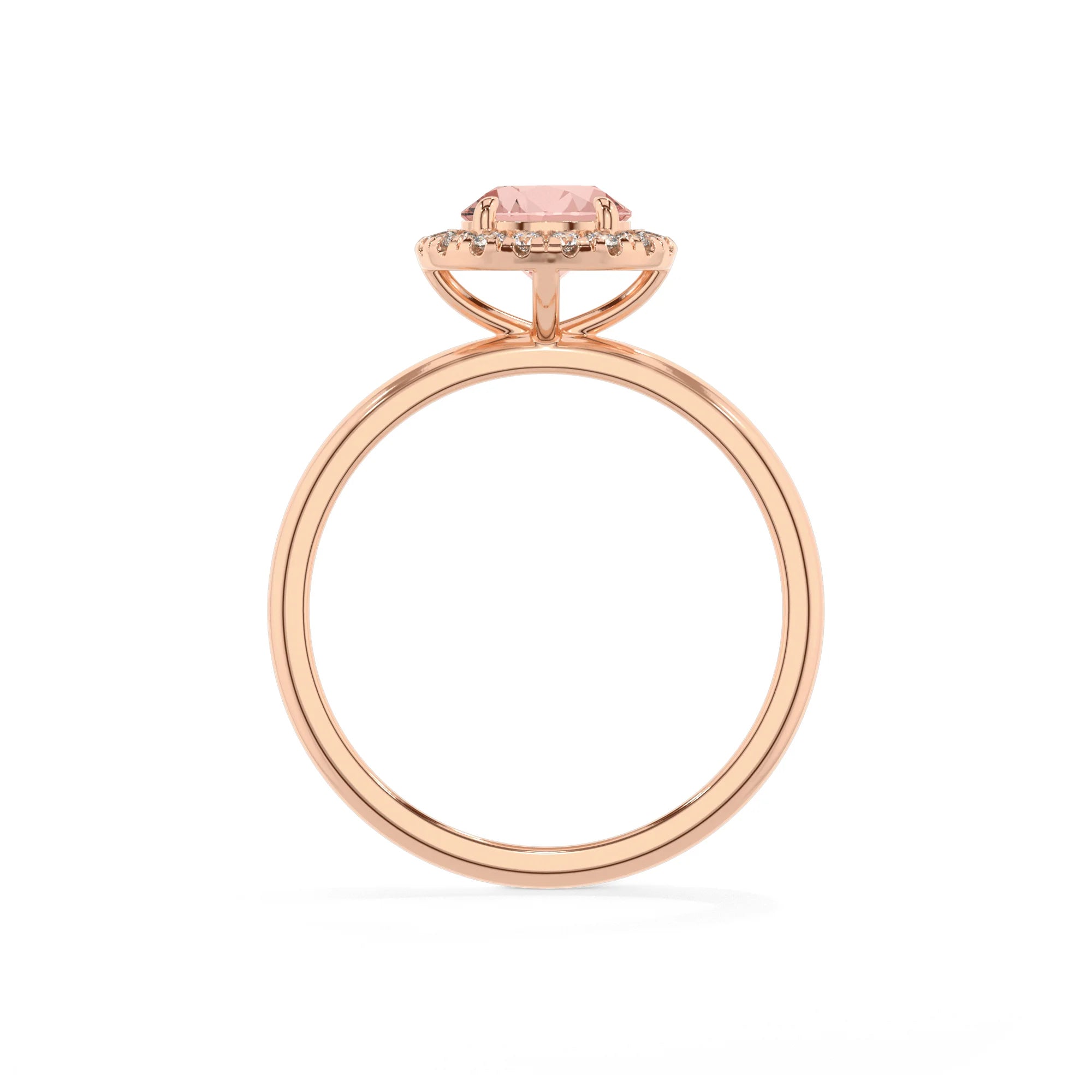 lab grown morganite round solitaire rings in rose gold