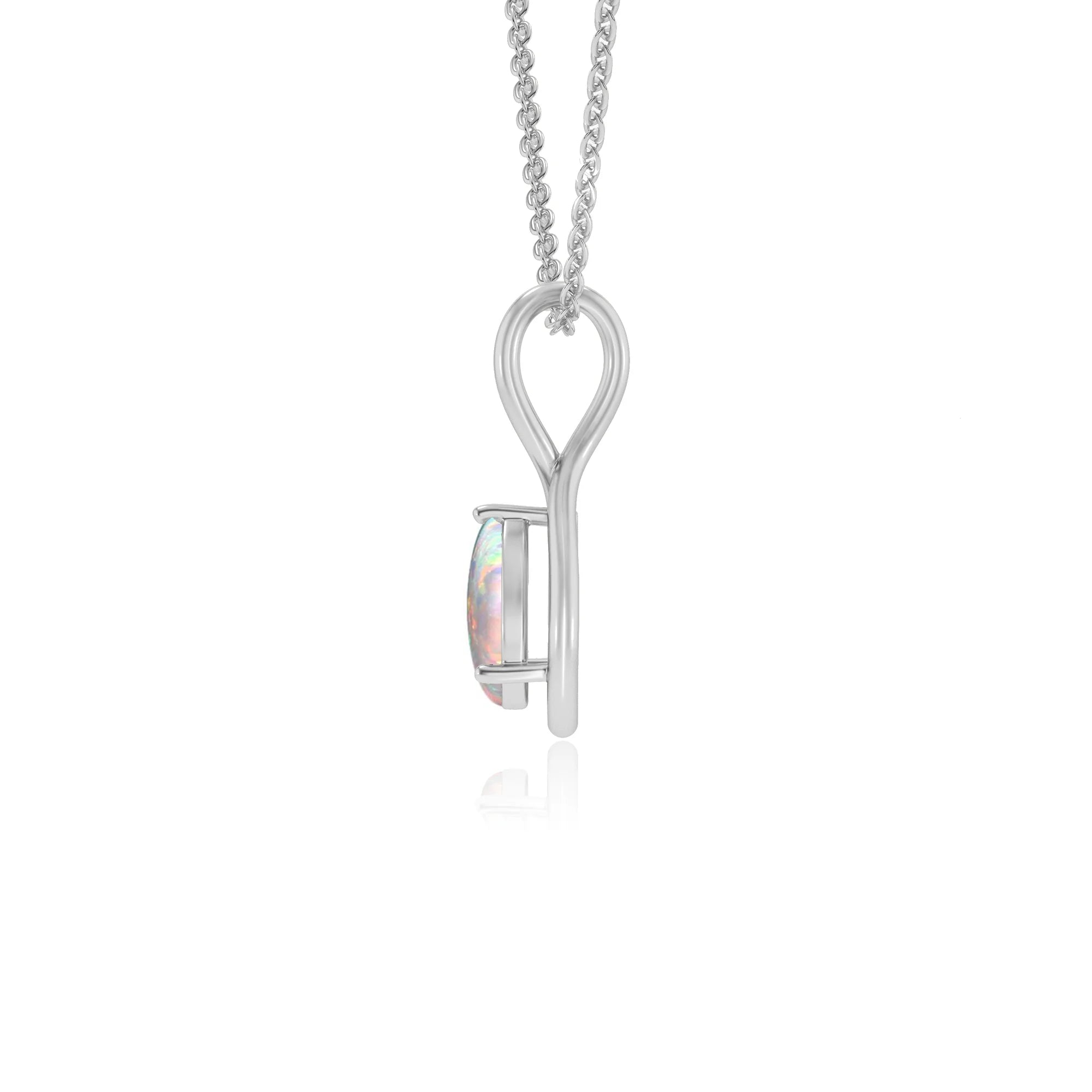 lab grown opal pear solitaire necklaces in sterling silver