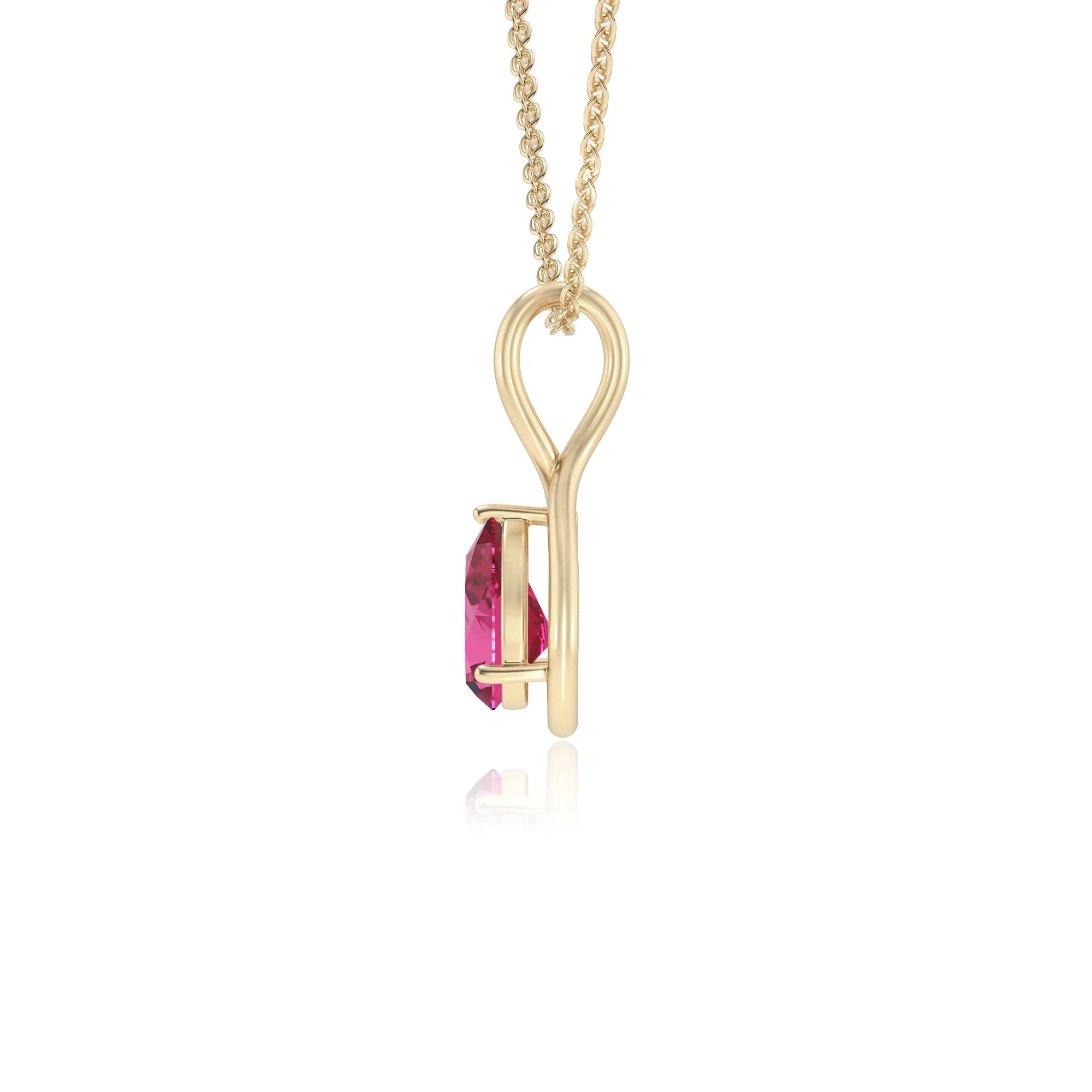lab grown pink-sapphire pear solitaire necklaces in yellow gold