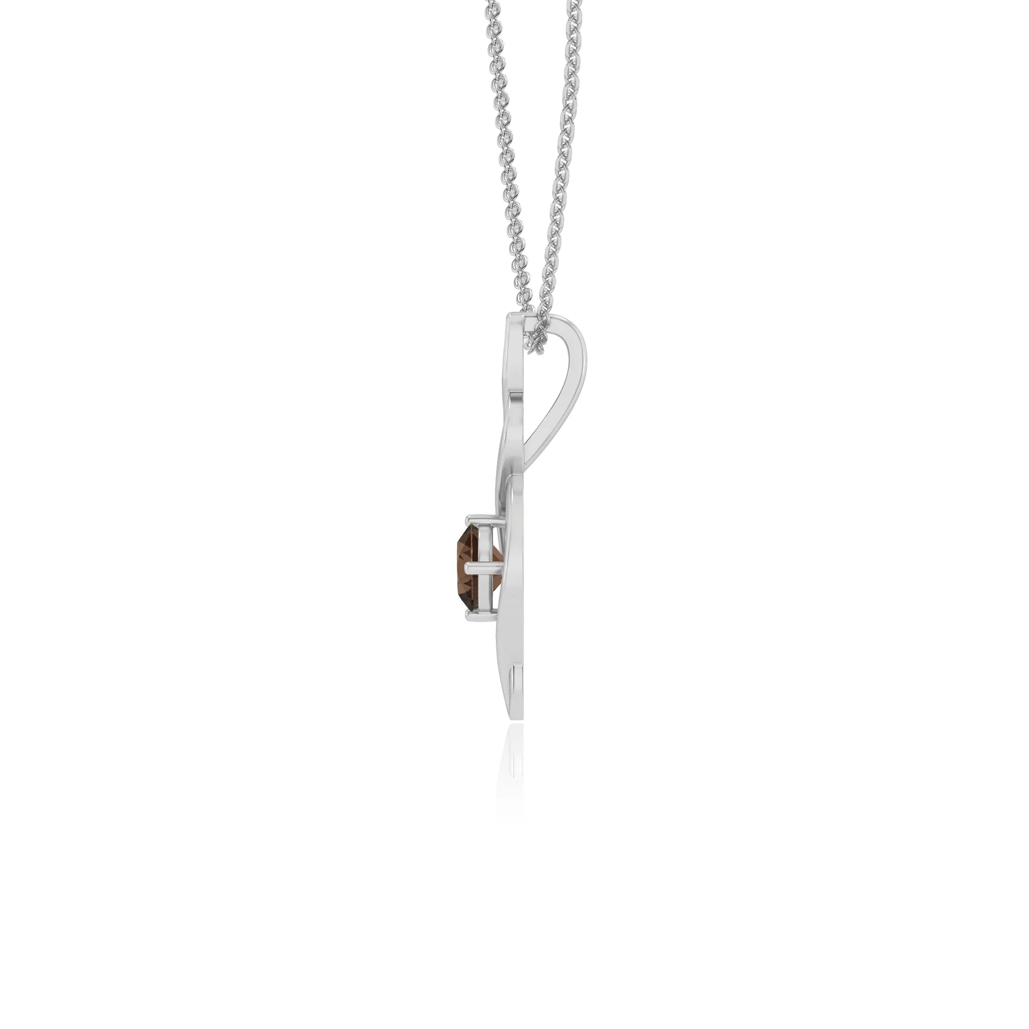natural smoky-quartz round solitaire necklaces in white gold