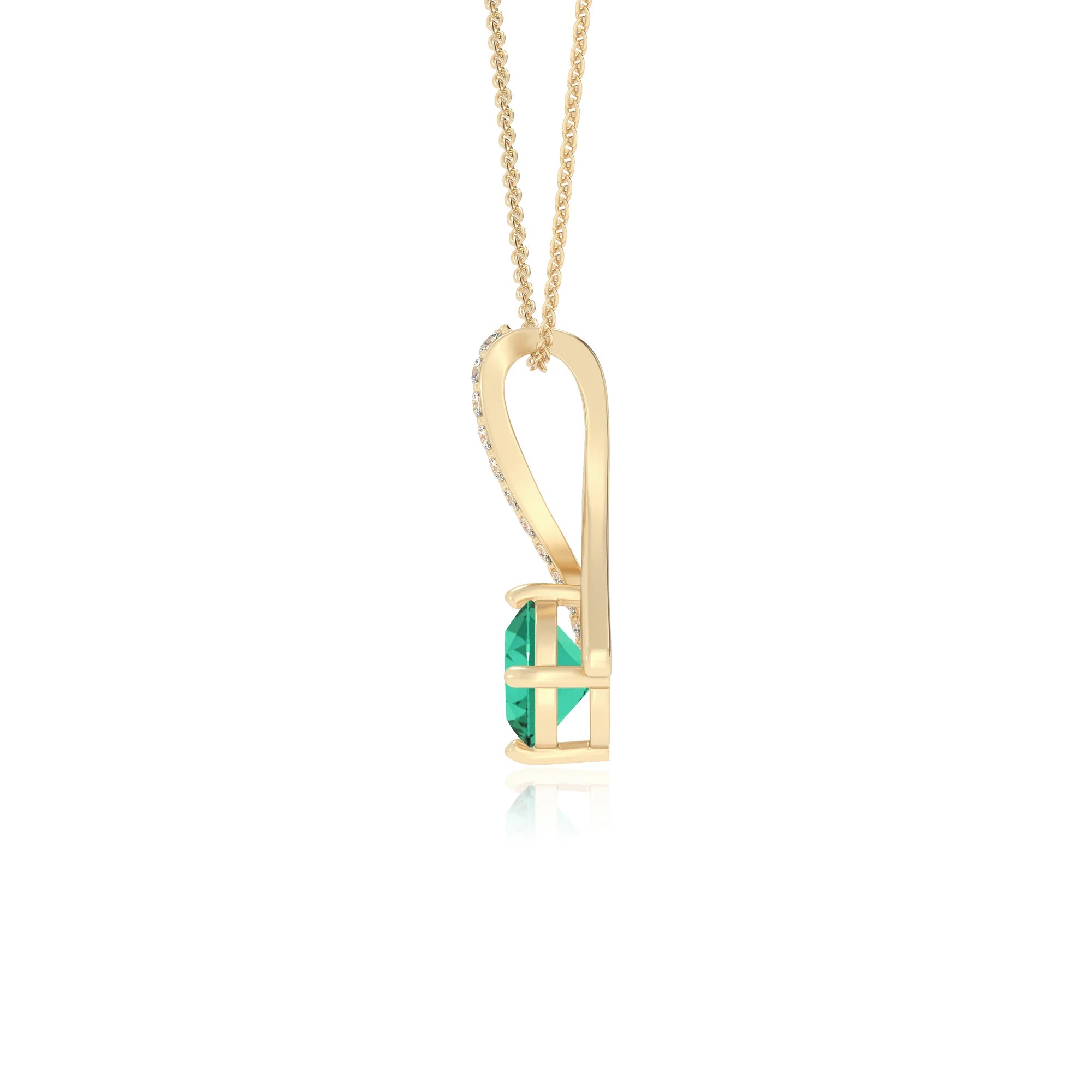 lab grown emerald round solitaire necklaces in yellow gold