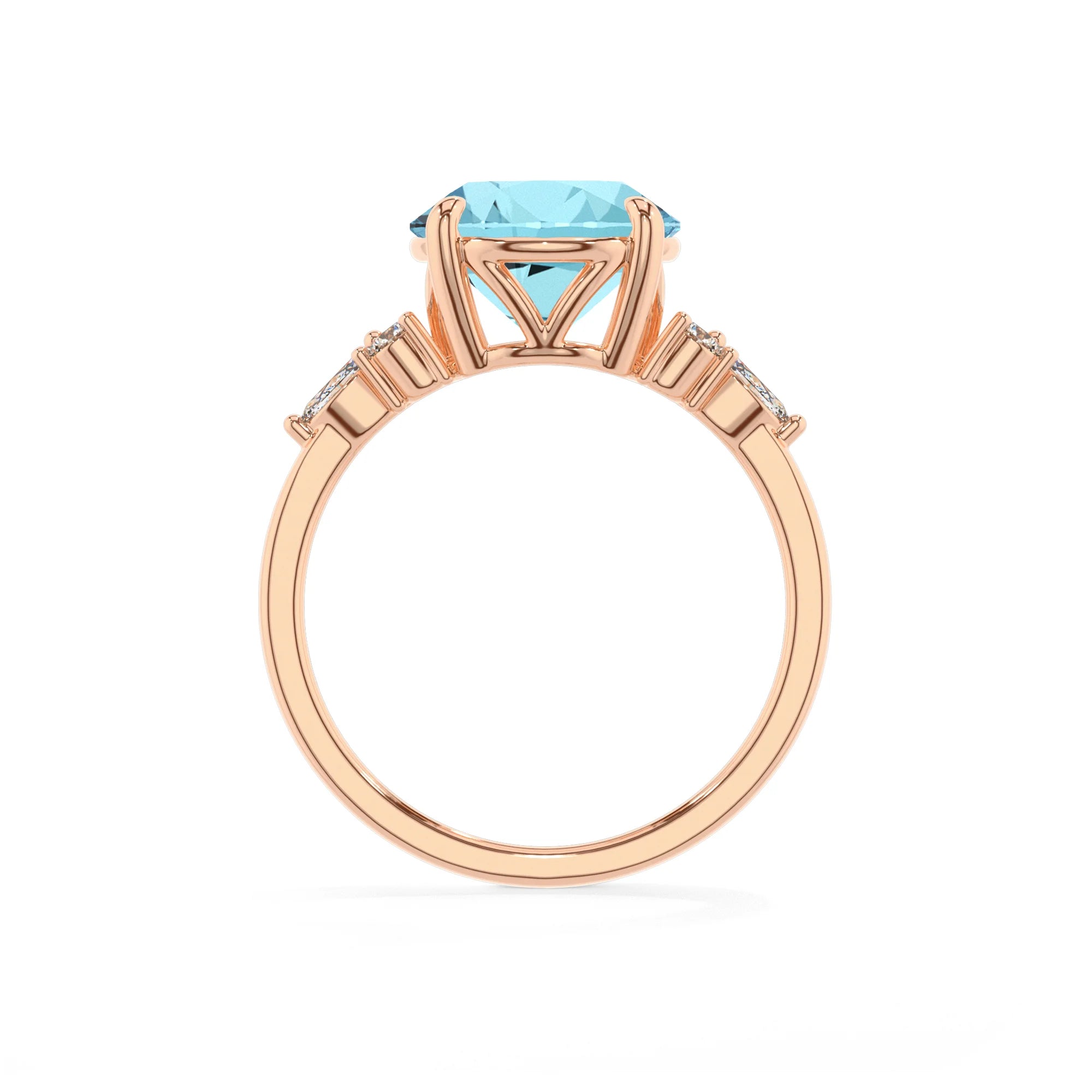 lab grown aquamarine round solitaire rings in rose gold