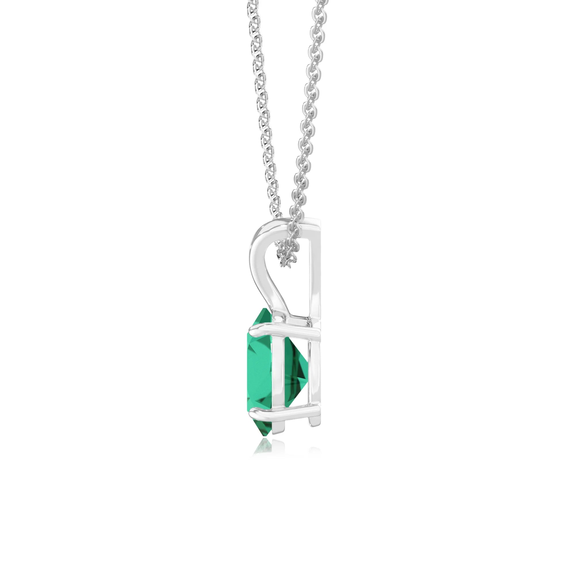 lab grown emerald oval solitaire v-bale necklaces in white gold
