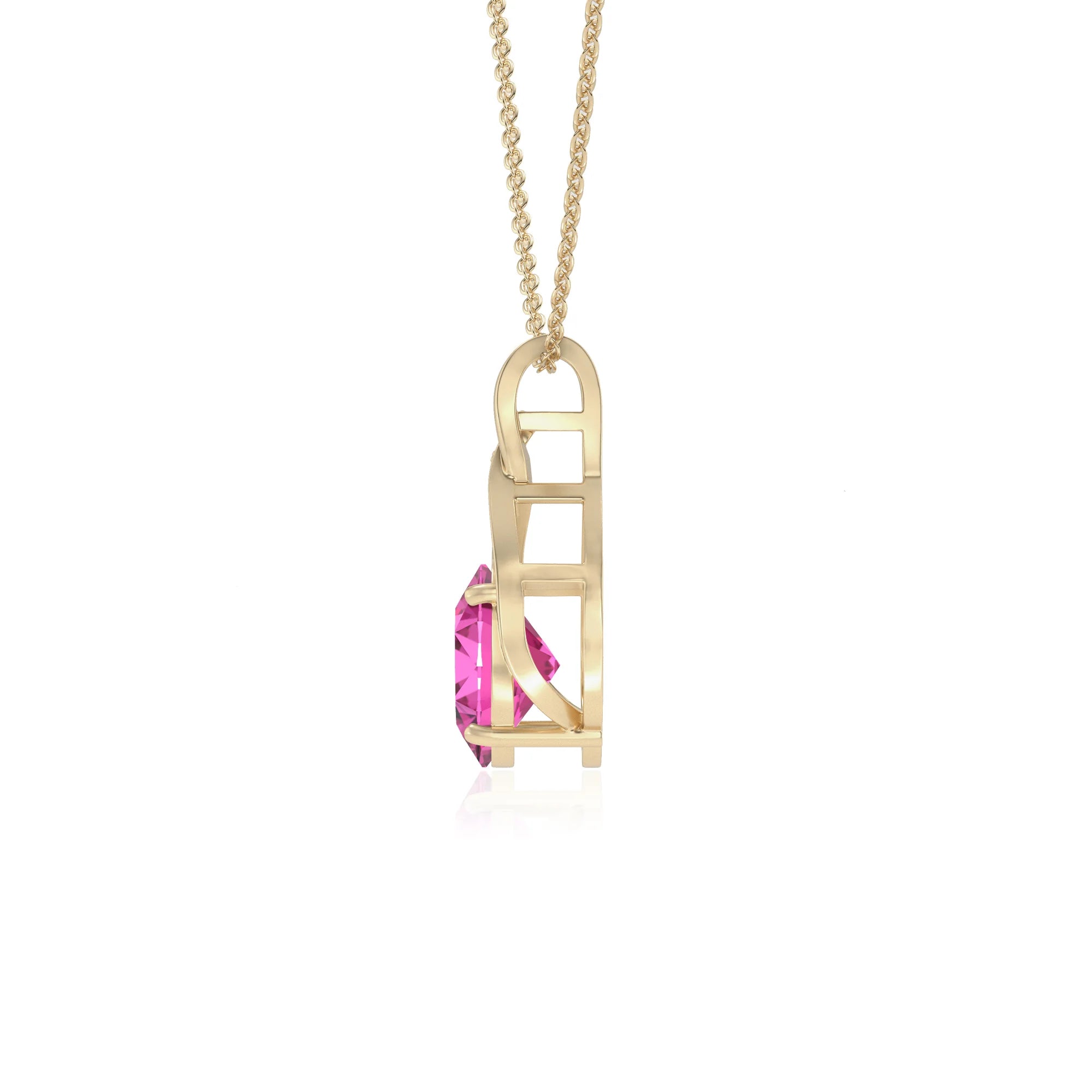 lab grown pink-sapphire oval solitaire necklaces in yellow gold