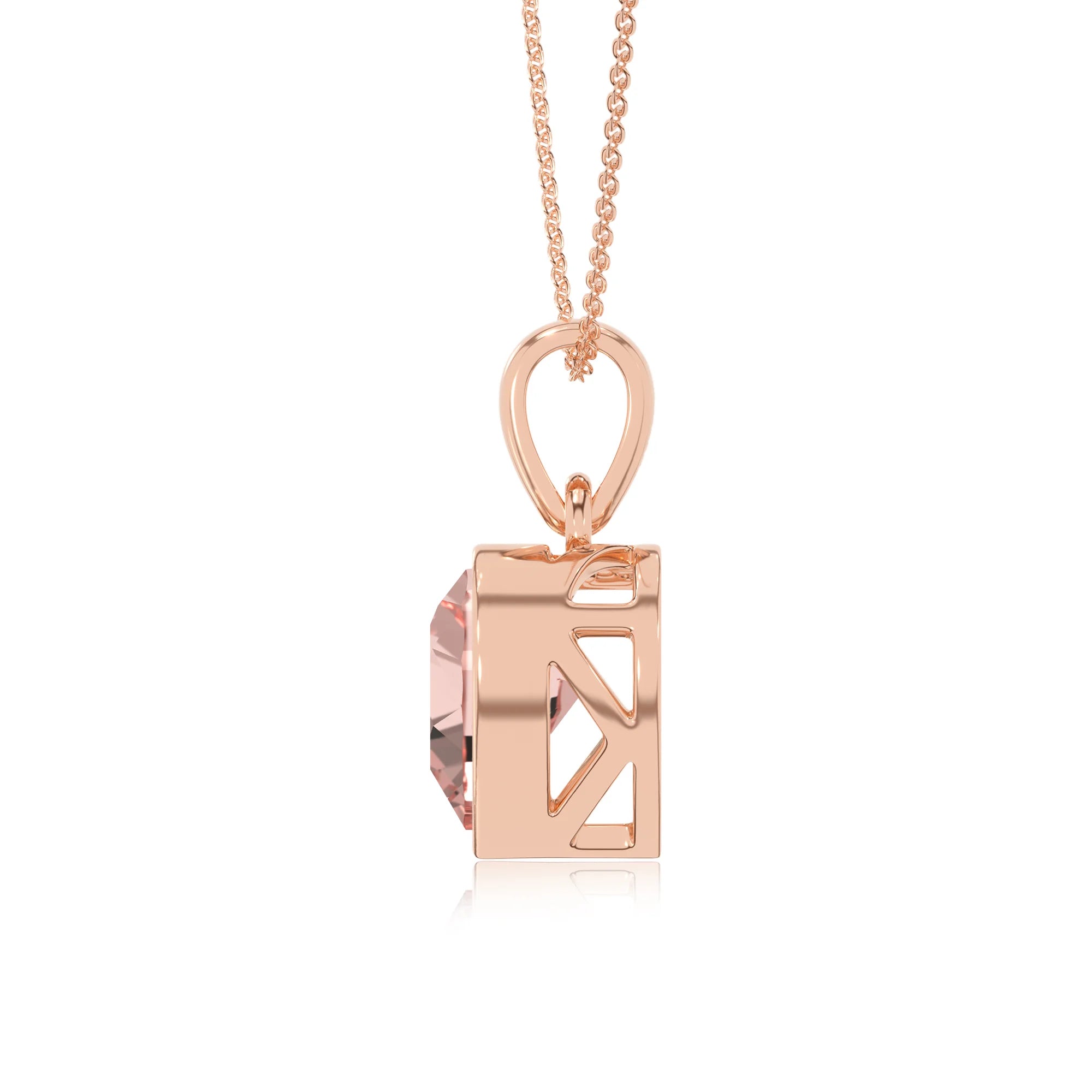lab grown morganite heart solitaire necklaces in rose gold