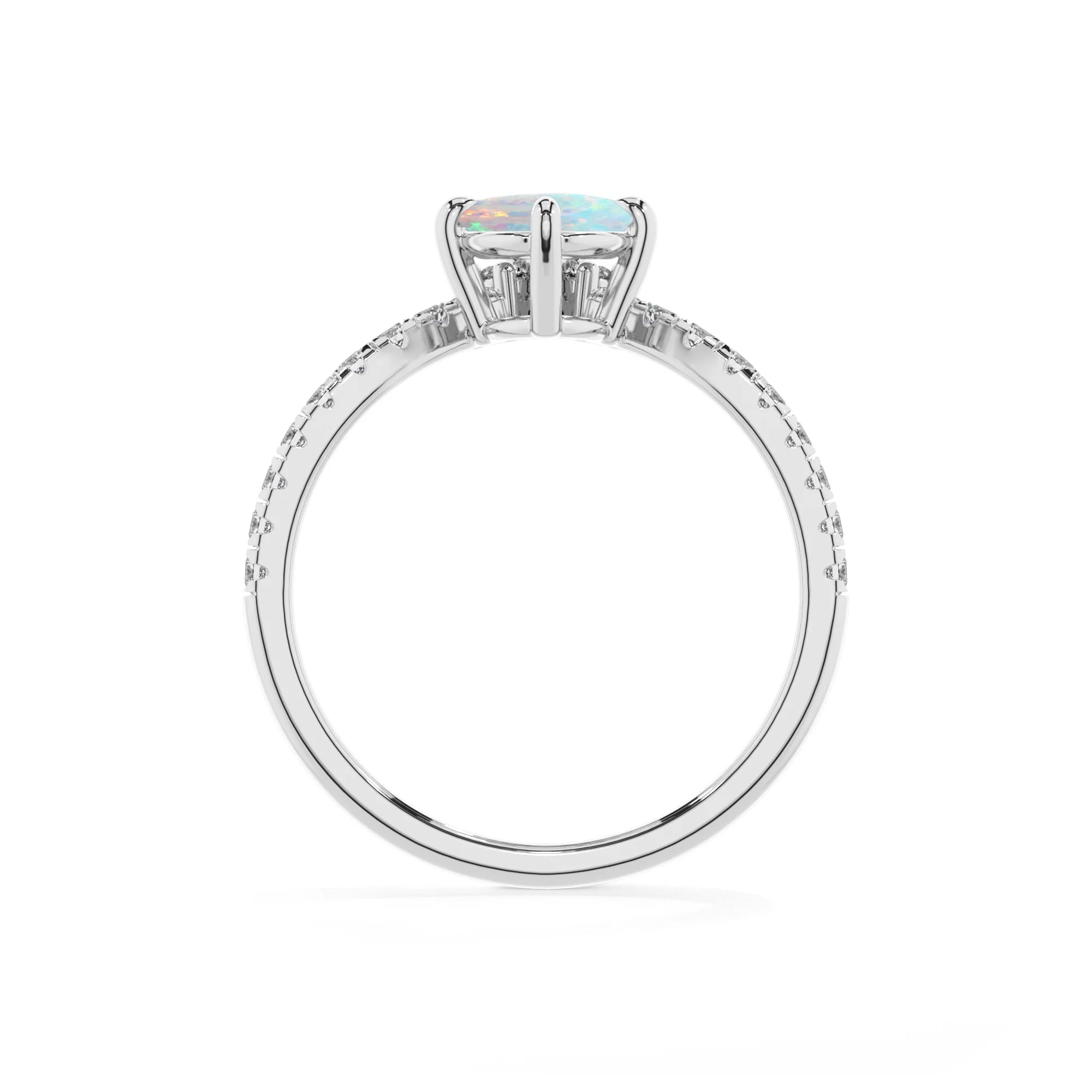 lab grown opal oval solitaire rings in white gold