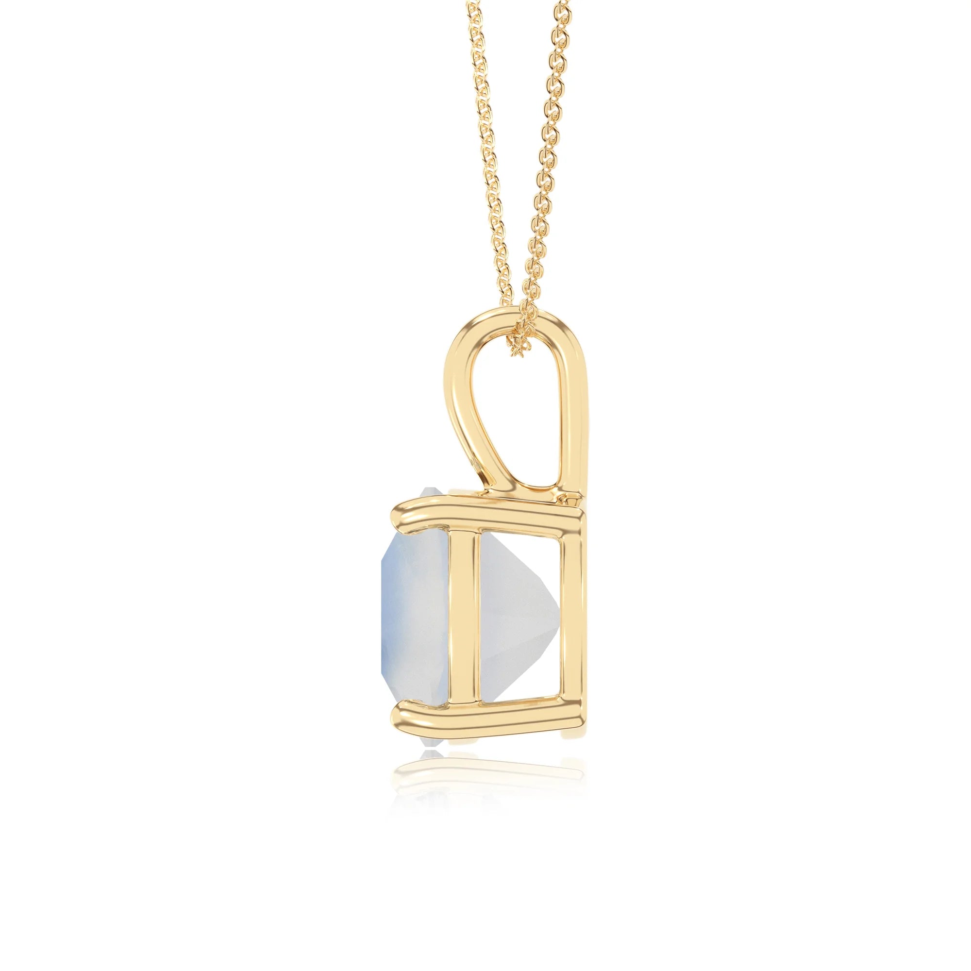 natural rainbow-moonstone cushion solitaire necklaces in yellow gold