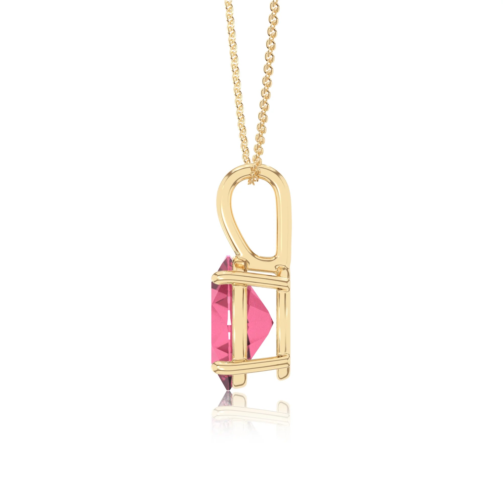 lab grown pink-tourmaline oval solitaire necklaces in yellow gold
