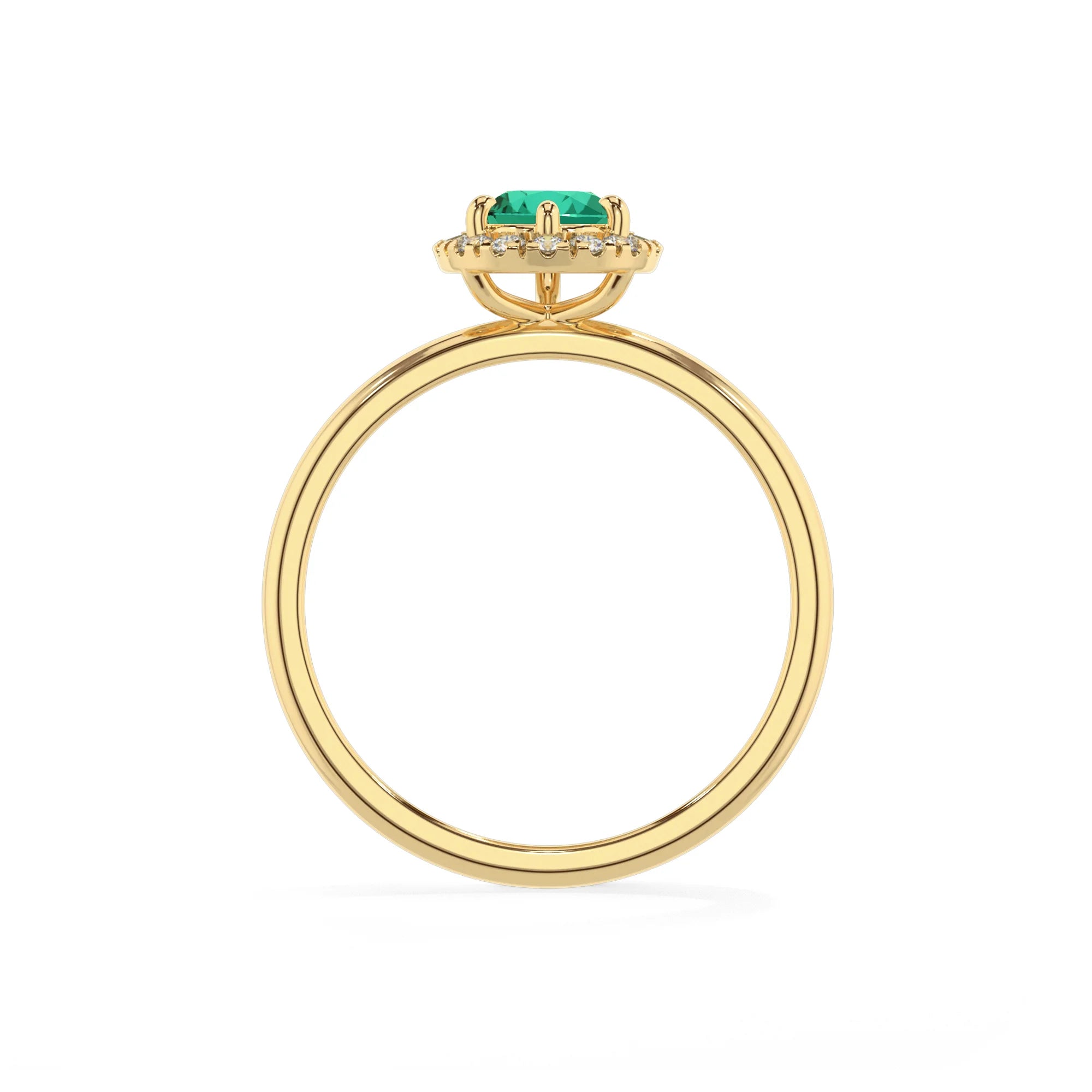 lab grown emerald pear solitaire rings in yellow gold