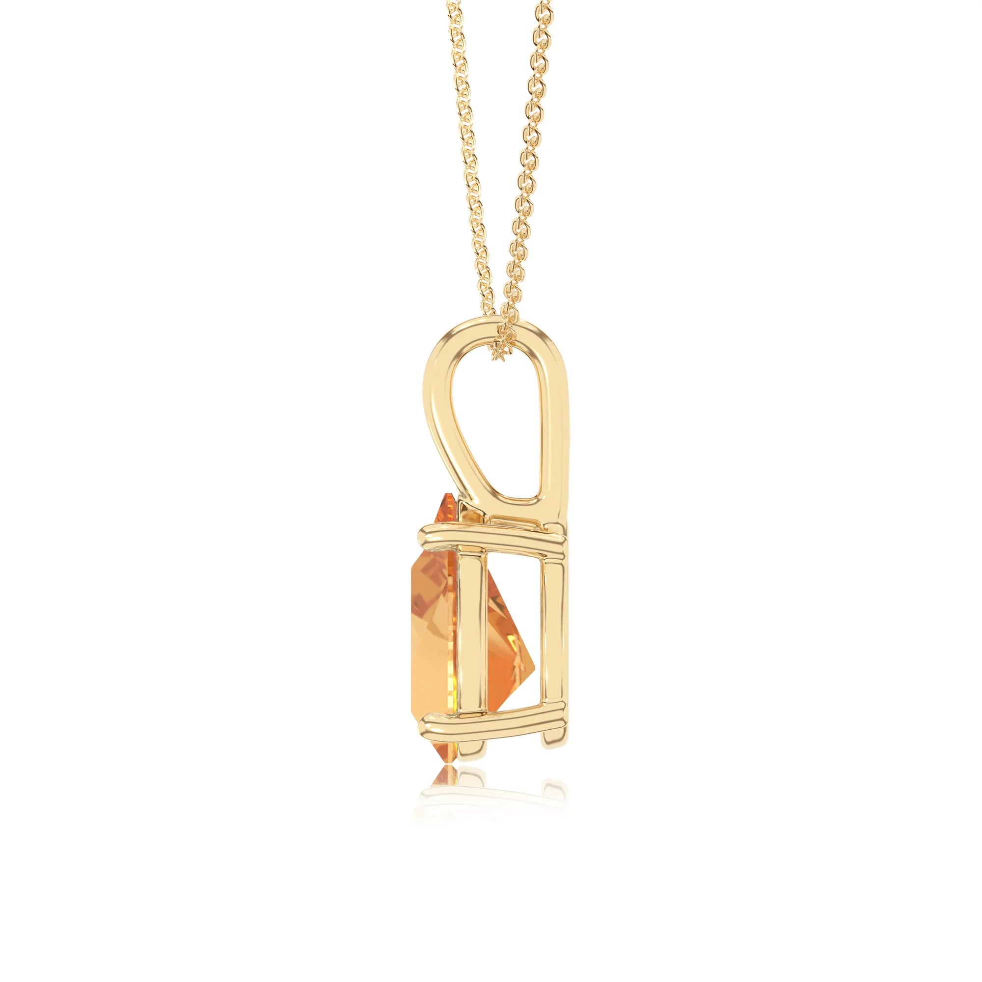 lab grown citrine pear solitaire necklaces in yellow gold