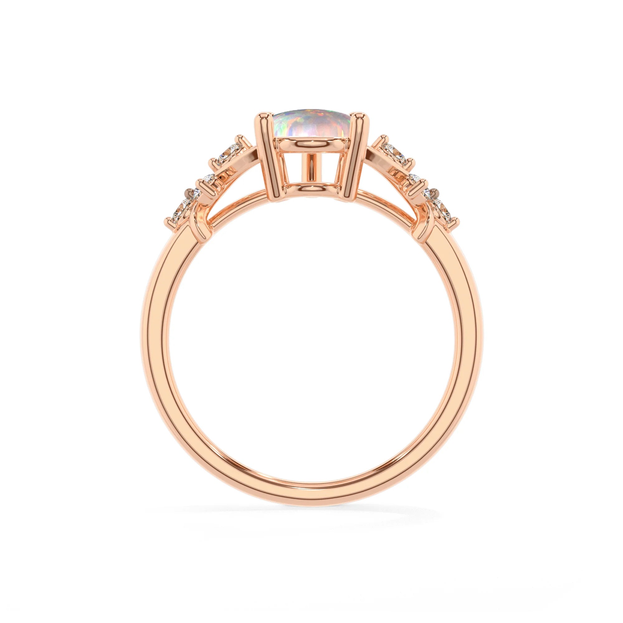 lab grown opal pear solitaire rings in rose gold