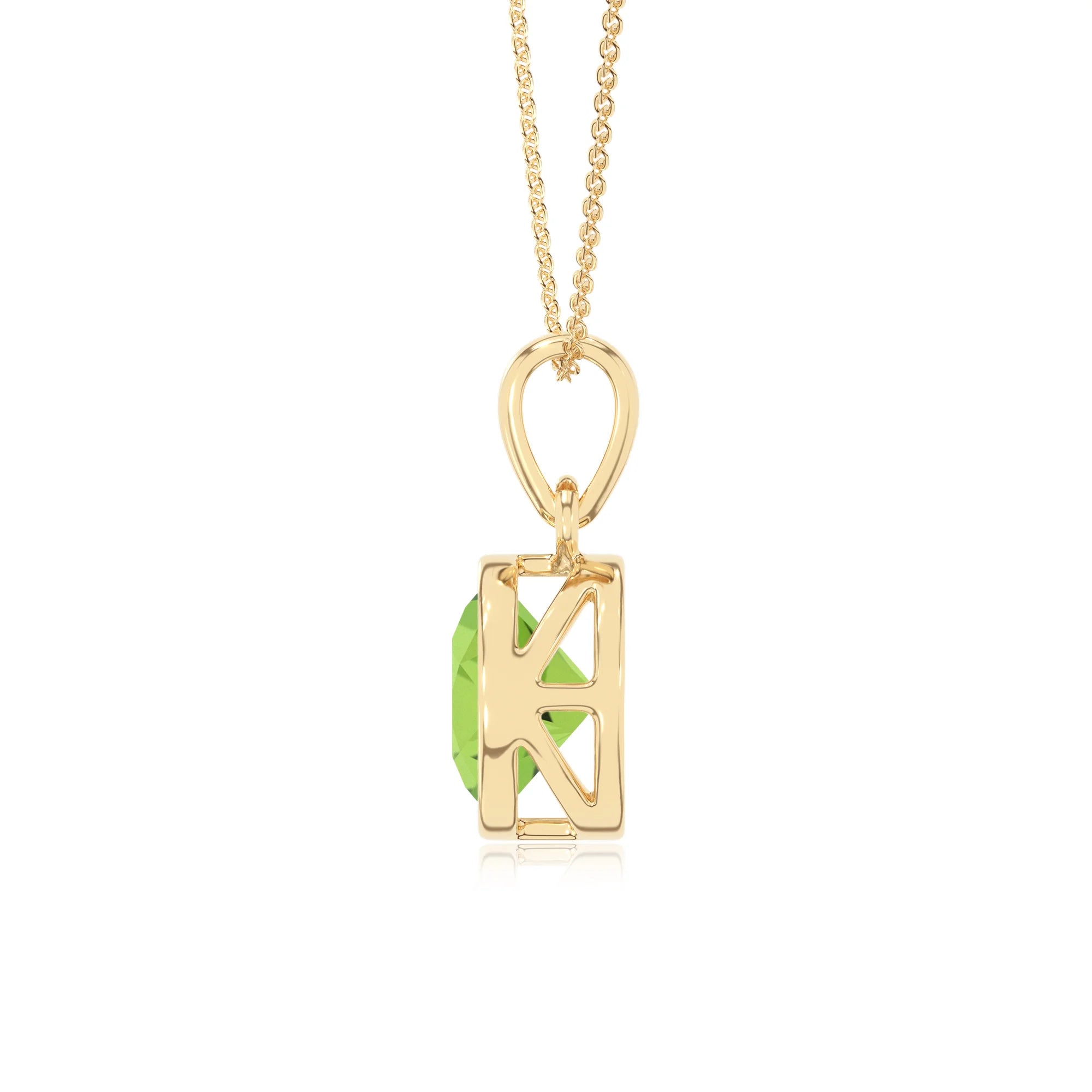 natural peridot round solitaire necklaces in yellow gold