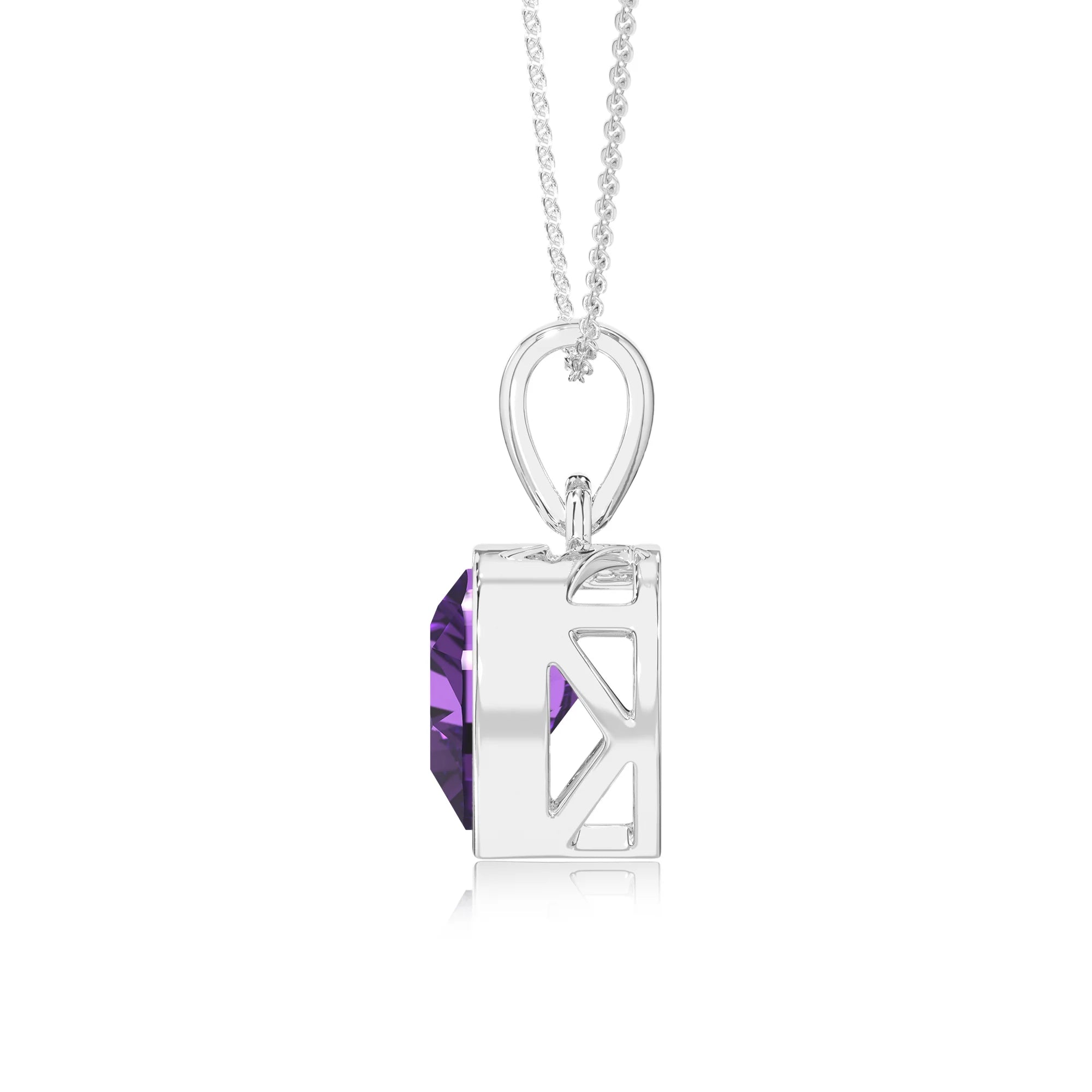 lab grown amethyst heart solitaire necklaces in platinum