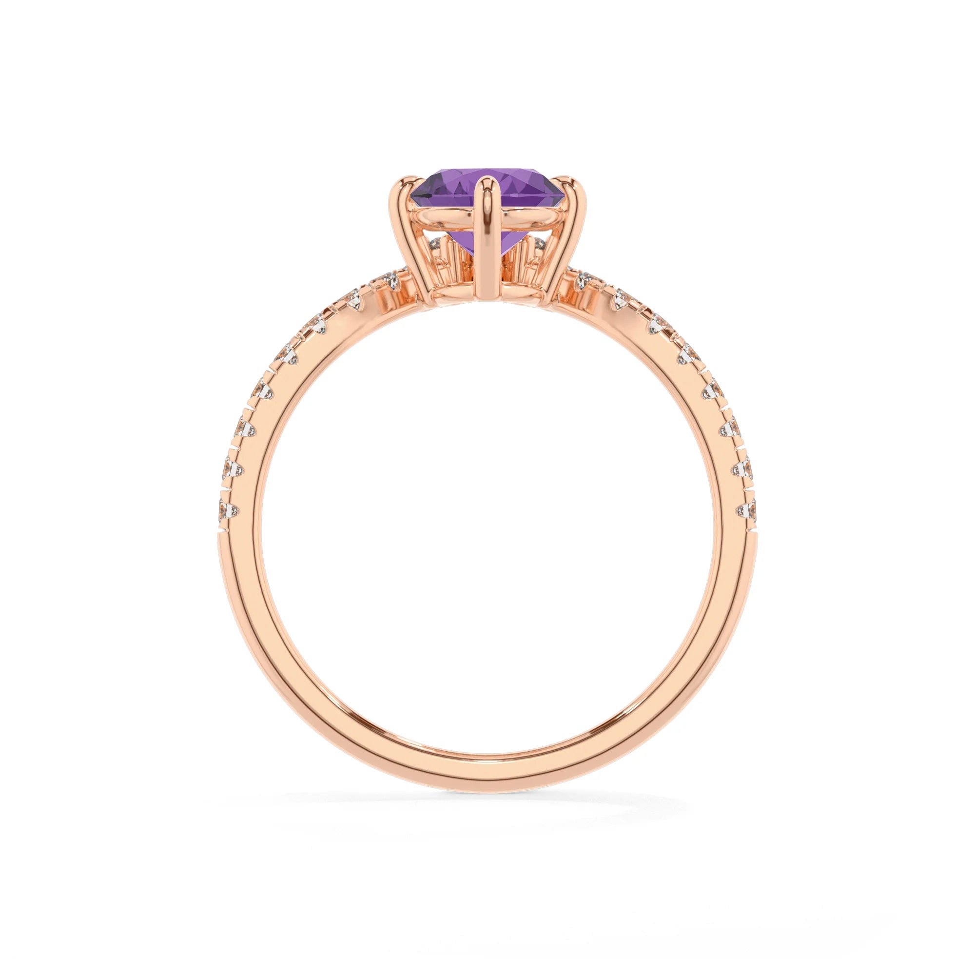 lab grown amethyst oval solitaire rings in rose gold