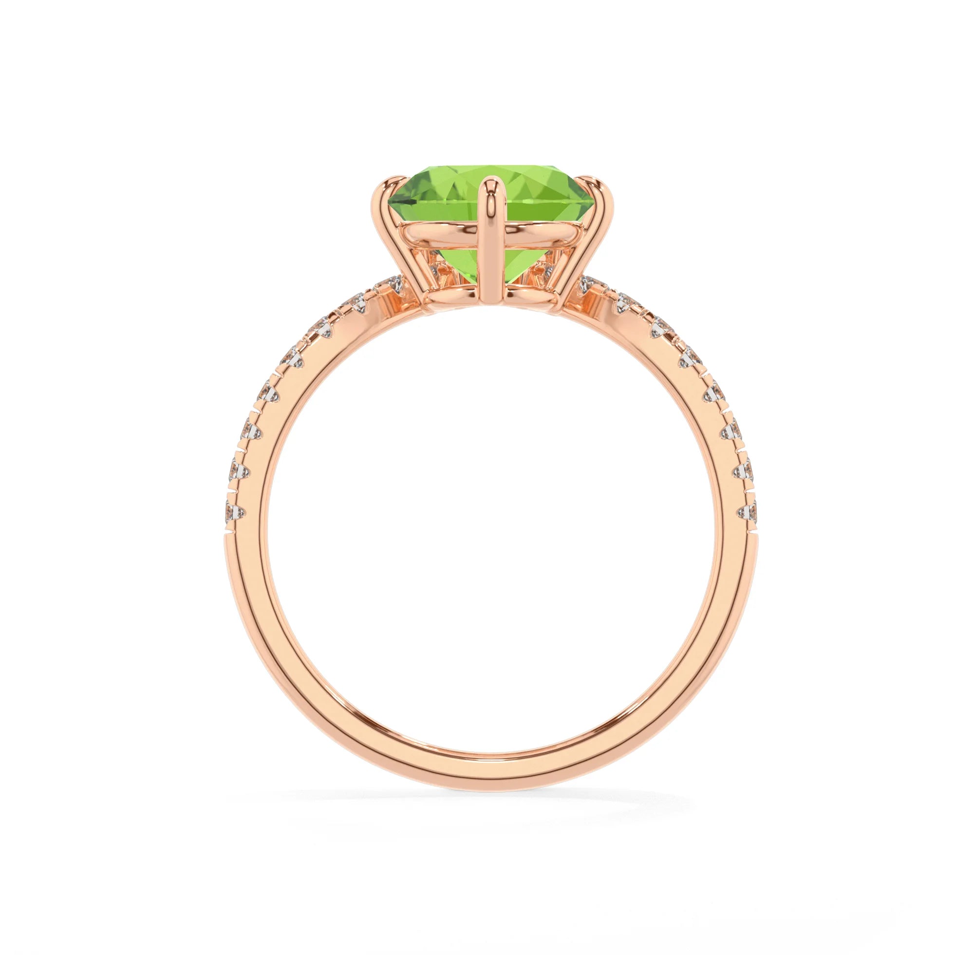 natural peridot round solitaire rings in rose gold