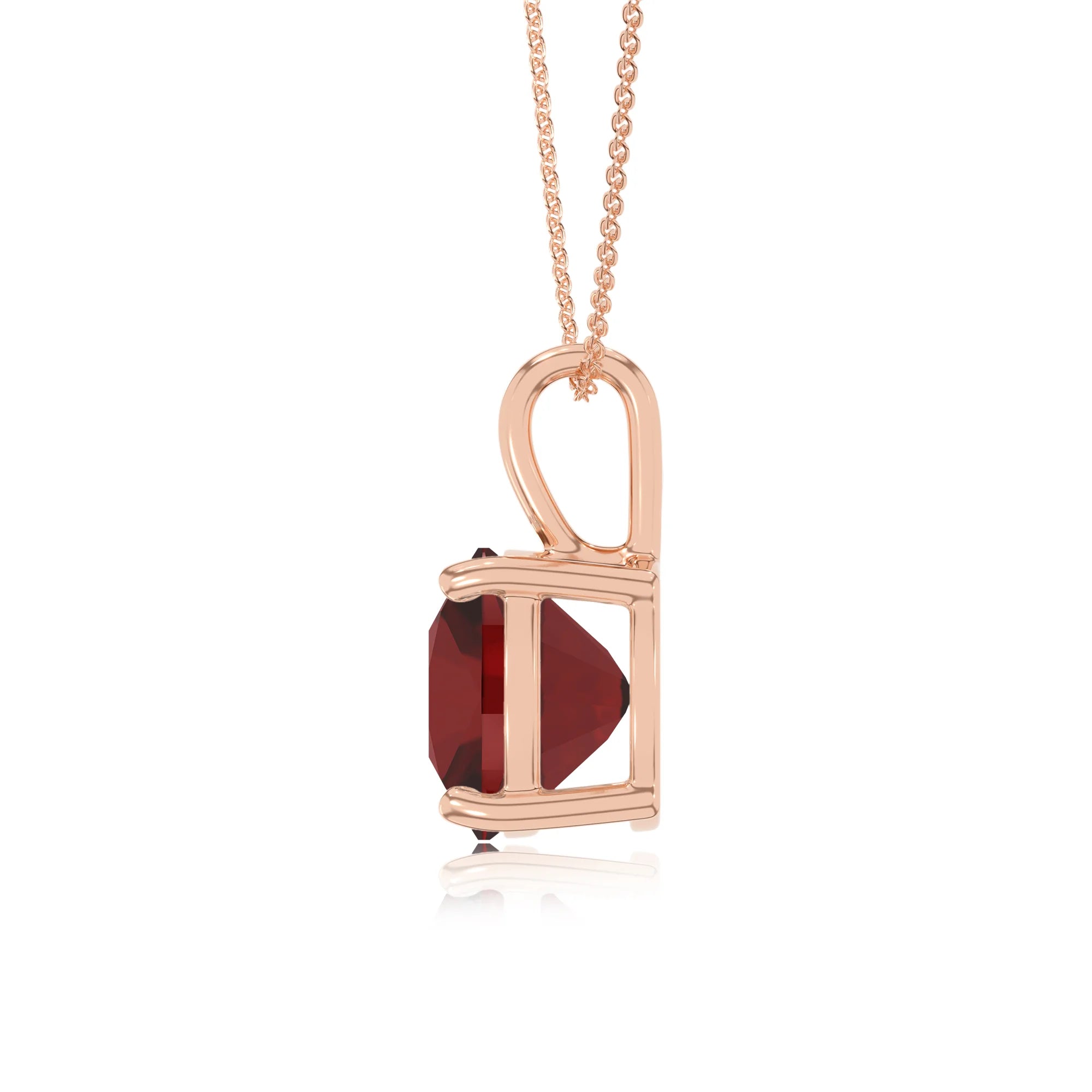 natural garnet cushion solitaire necklaces in rose gold