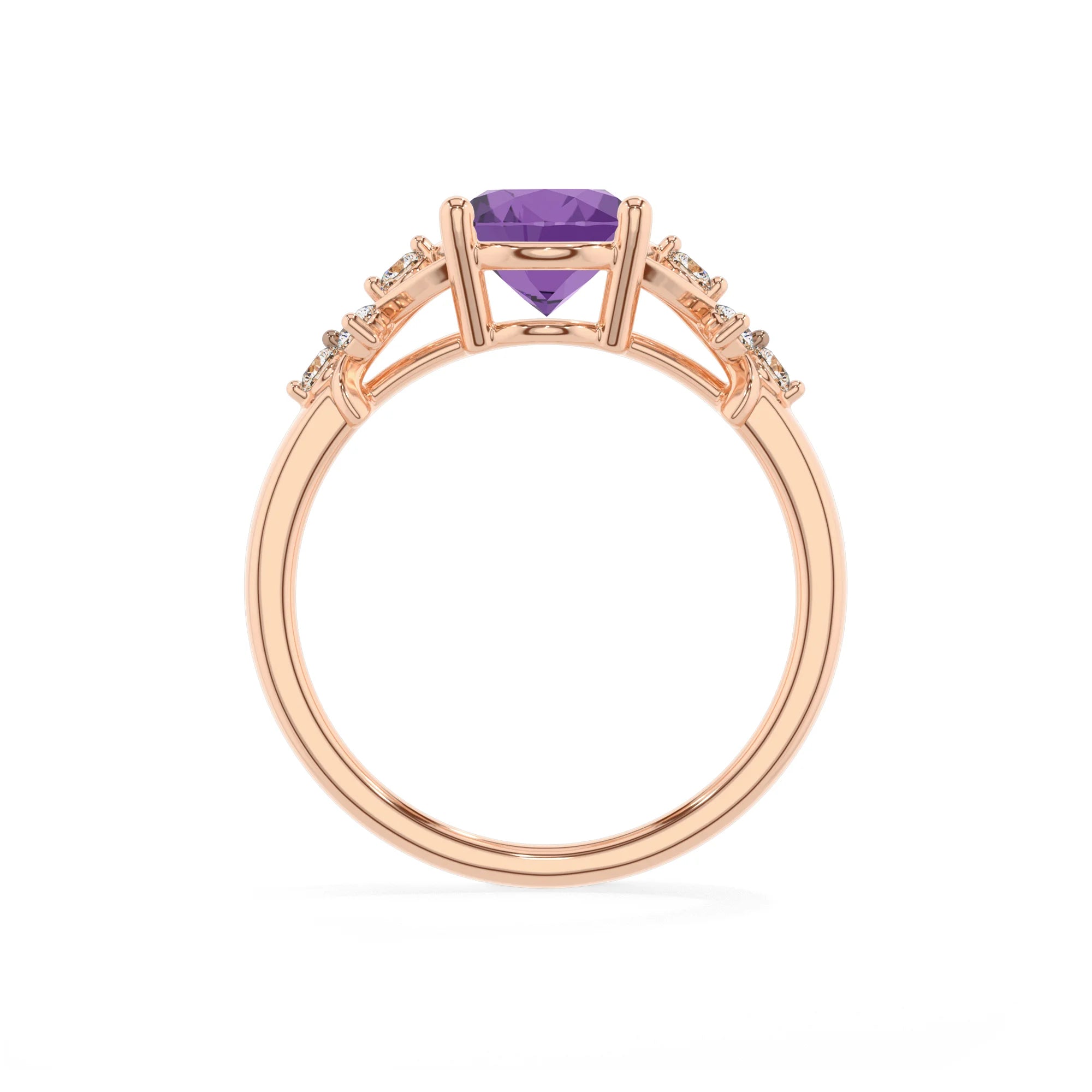 lab grown amethyst oval solitaire rings in rose gold
