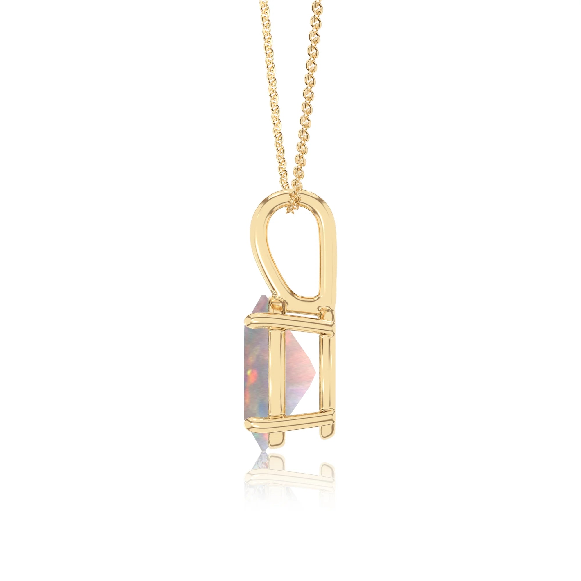 lab grown opal oval solitaire necklaces in yellow gold