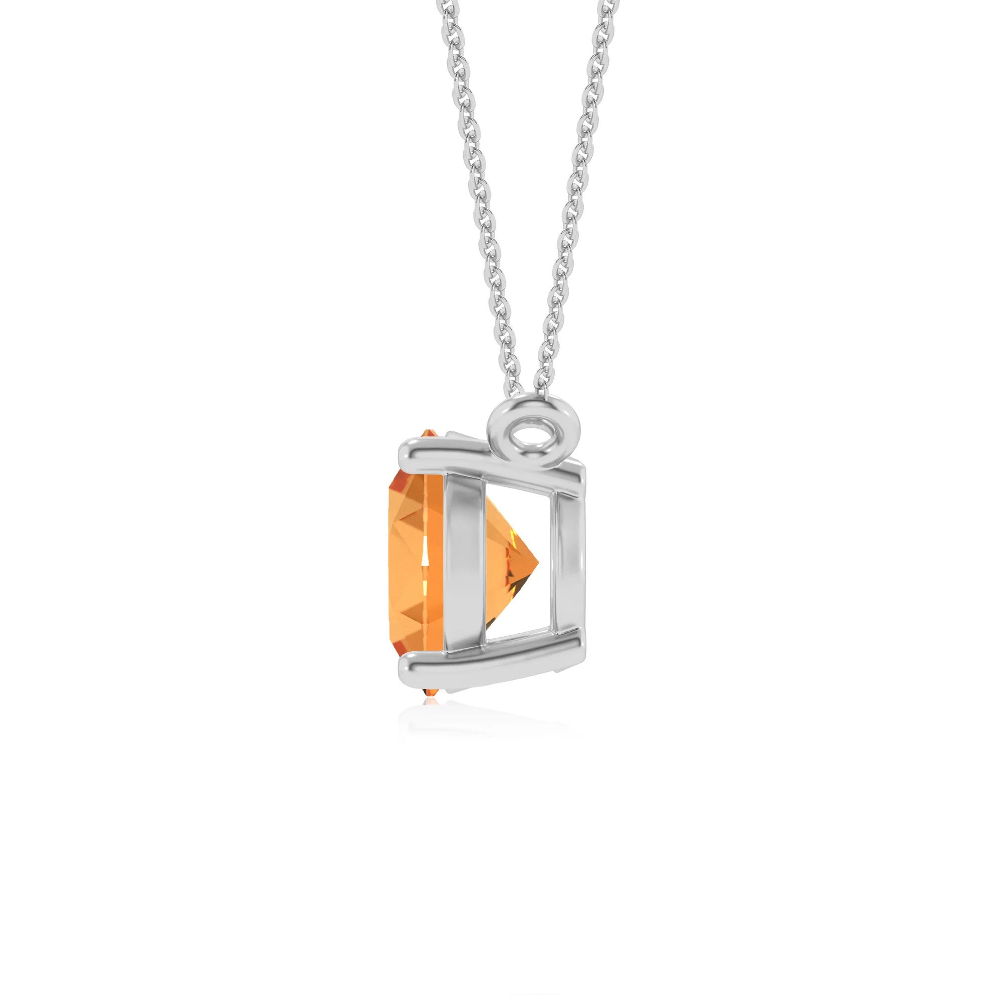 lab grown citrine oval solitaire necklaces in platinum