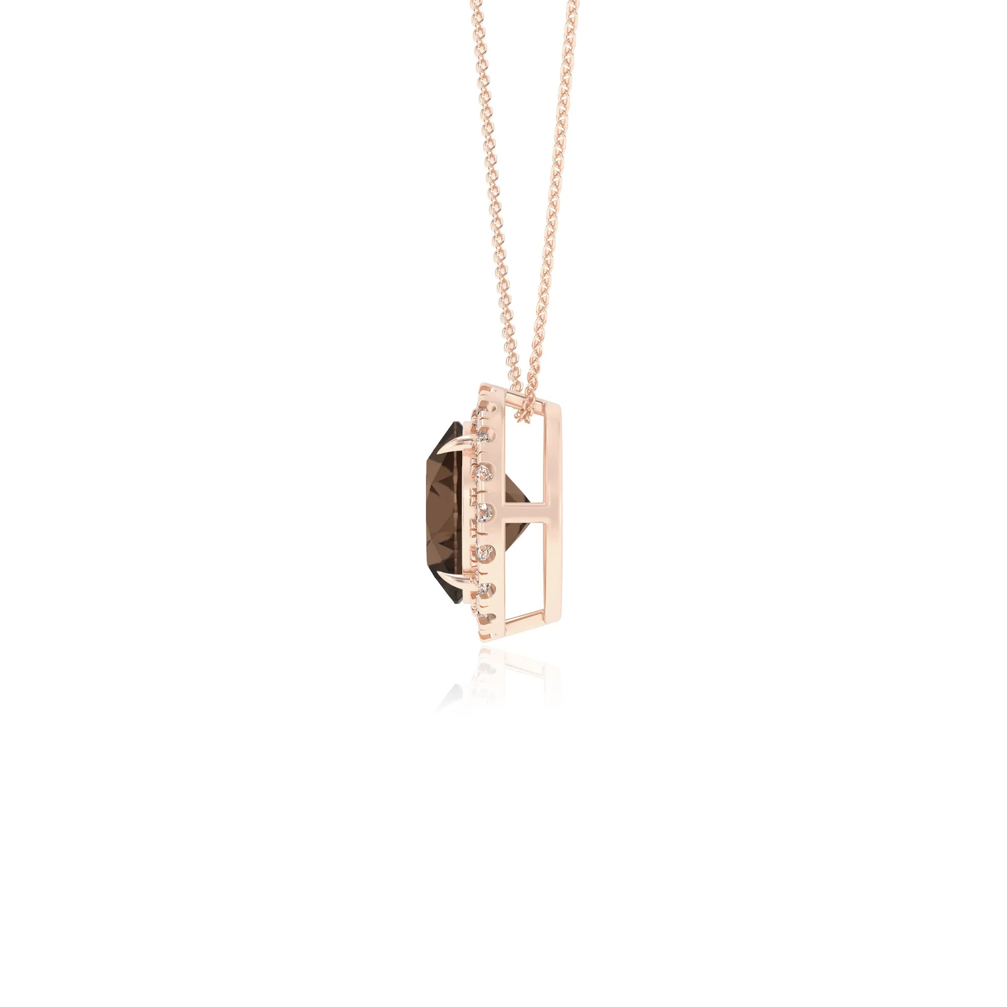 natural smoky quartz round solitaire necklaces in rose gold