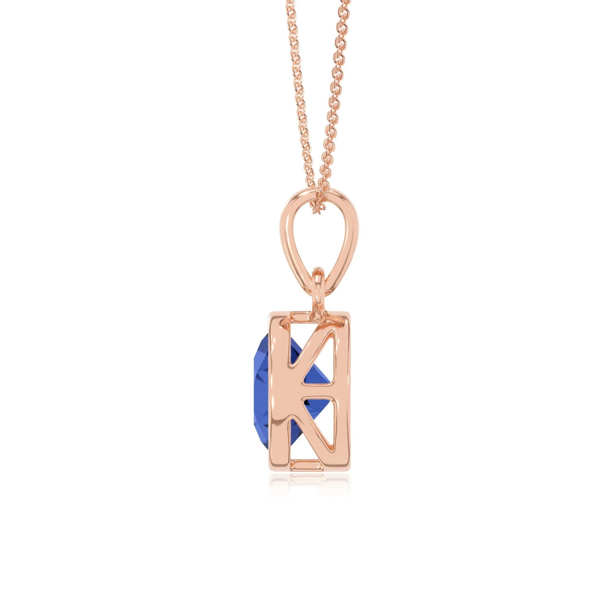 lab grown blue-sapphire round solitaire necklaces in rose gold