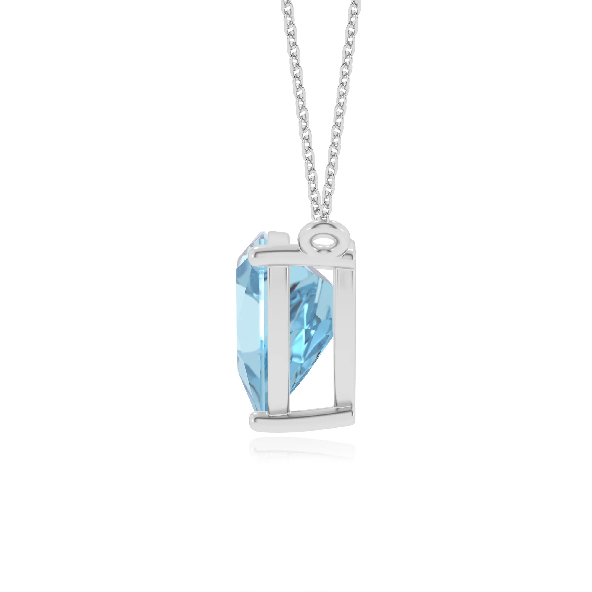 lab grown aquamarine trillion solitaire necklaces in sterling silver