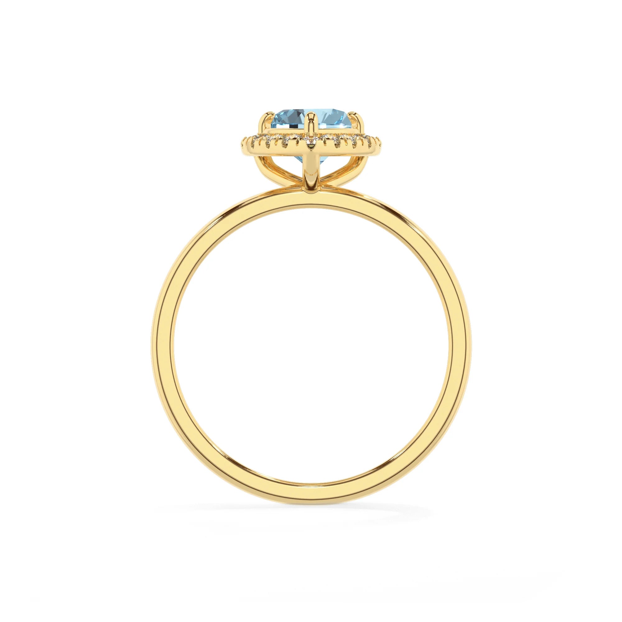 lab grown aquamarine heart solitaire rings in yellow gold
