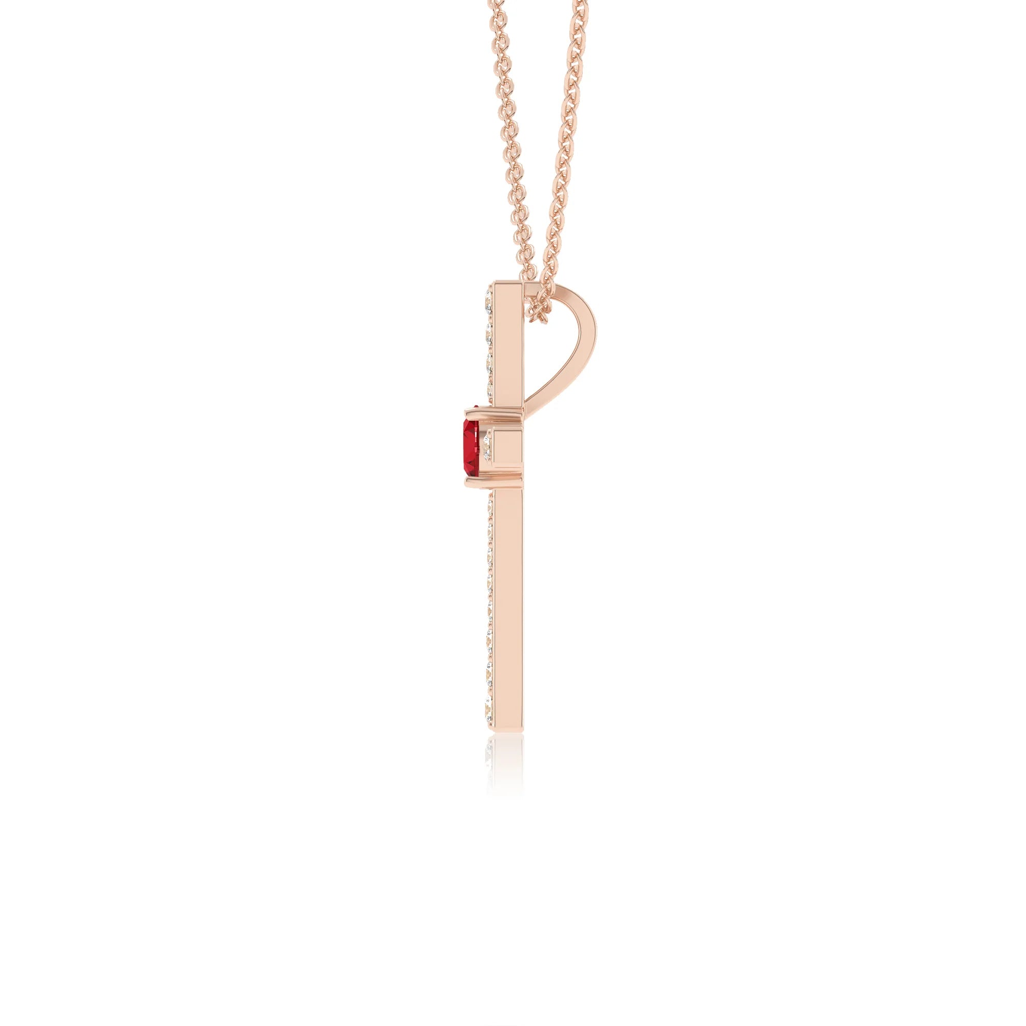 lab grown ruby round infinity necklaces in rose gold