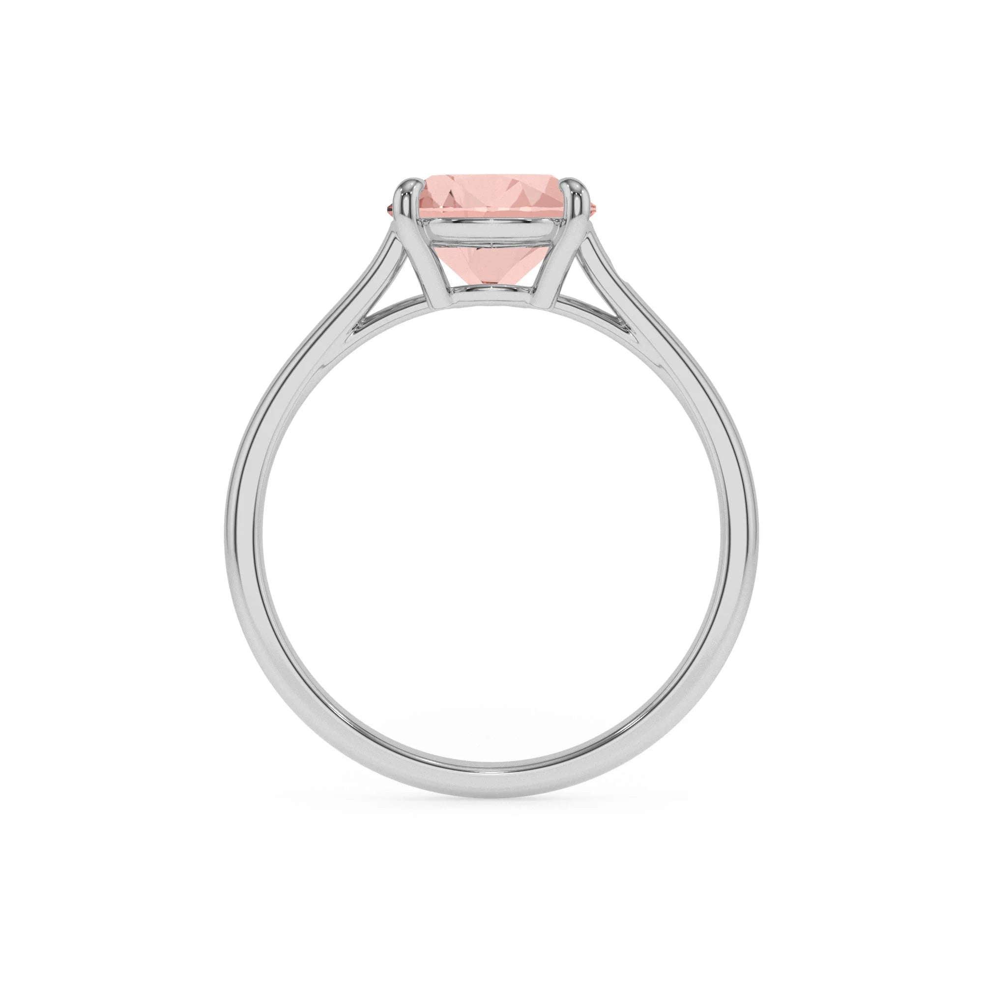 lab grown morganite cushion solitaire rings in sterling silver