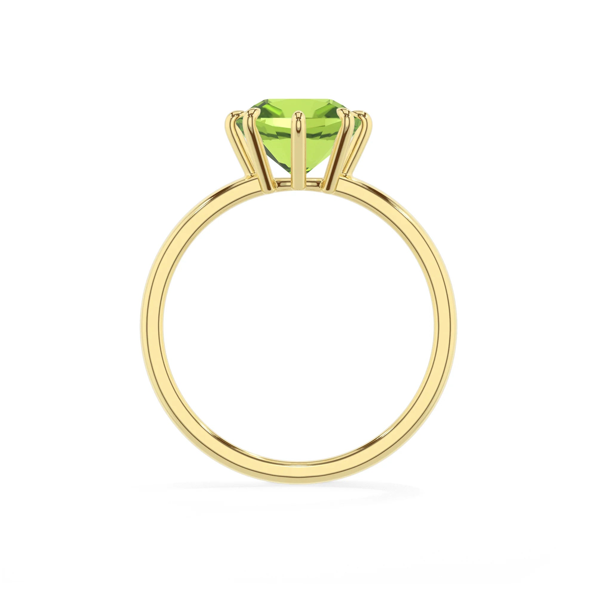 natural peridot cushion solitaire rings in yellow gold