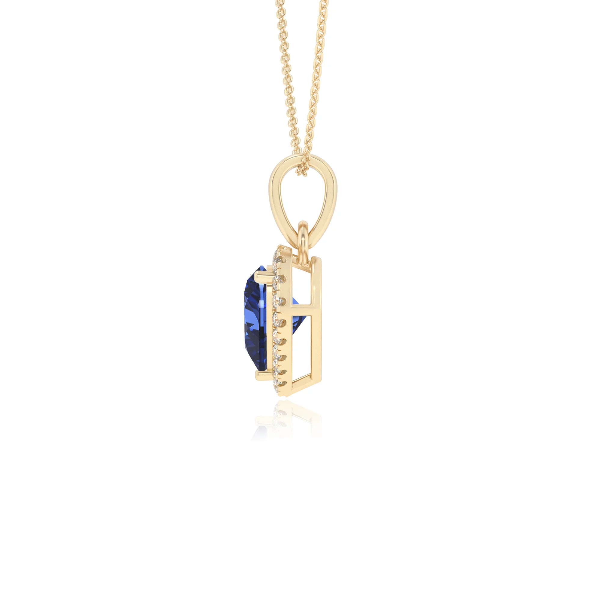 lab grown blue-sapphire heart solitaire necklaces in yellow gold