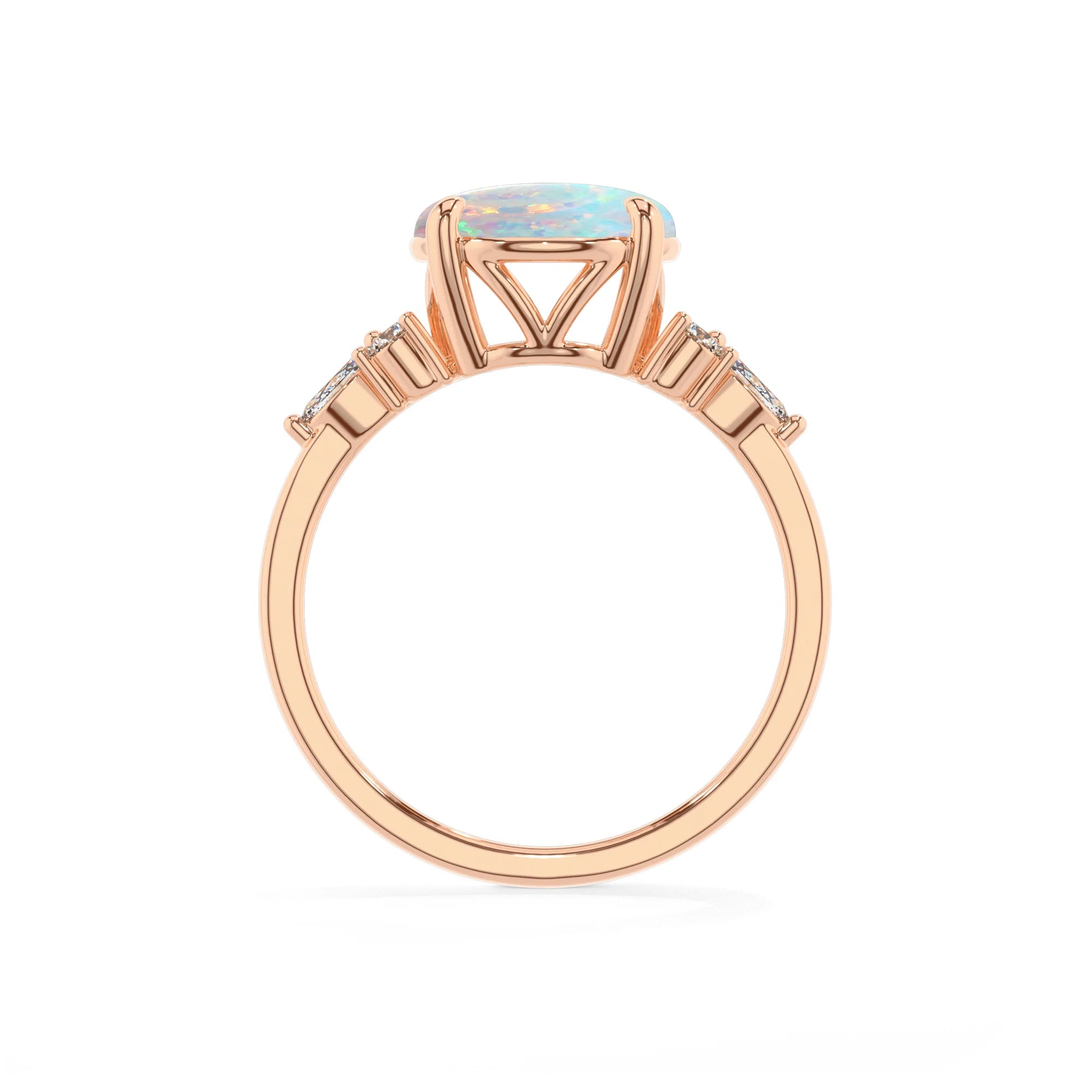 lab grown opal round solitaire rings in rose gold