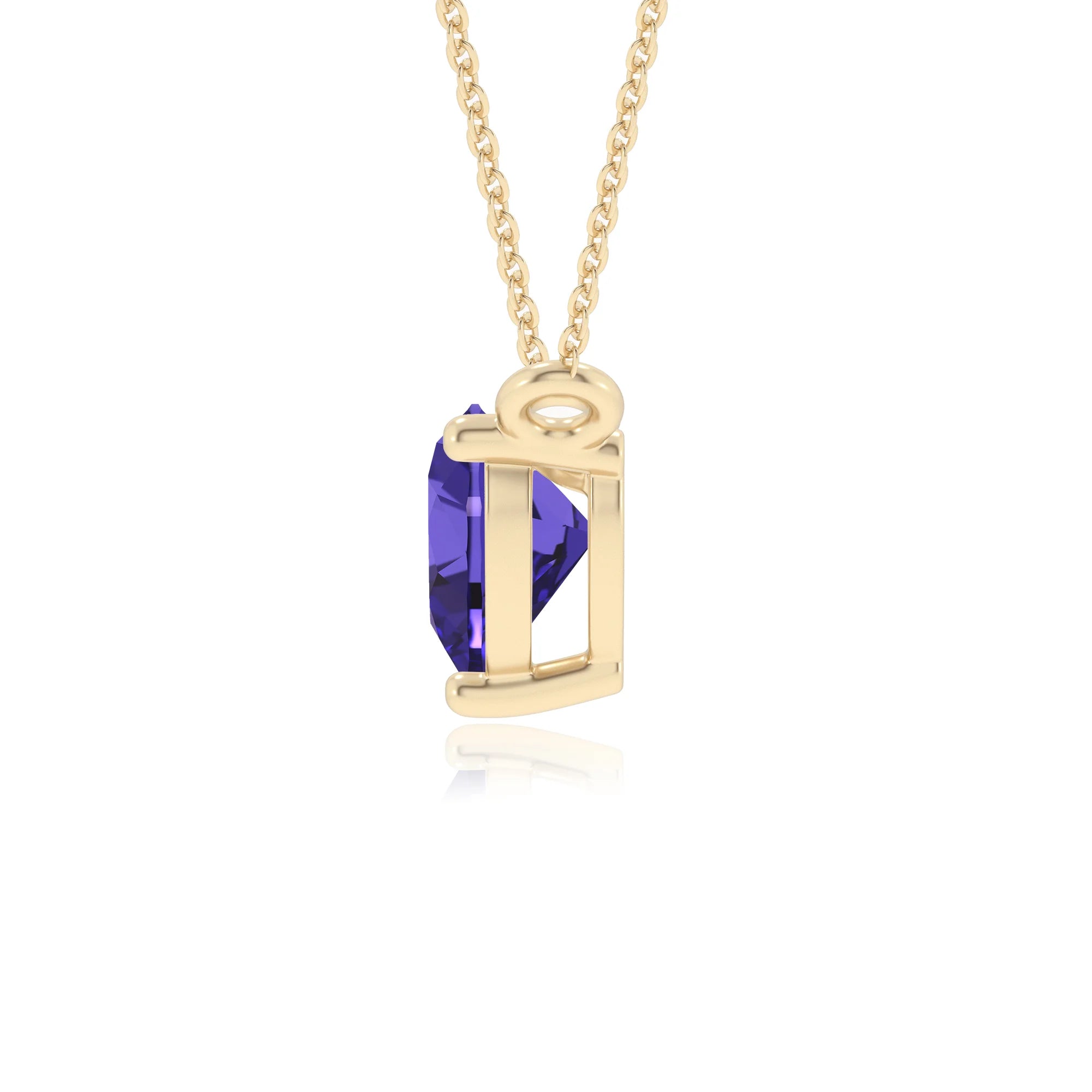 lab grown tanzanite heart solitaire necklaces in yellow gold