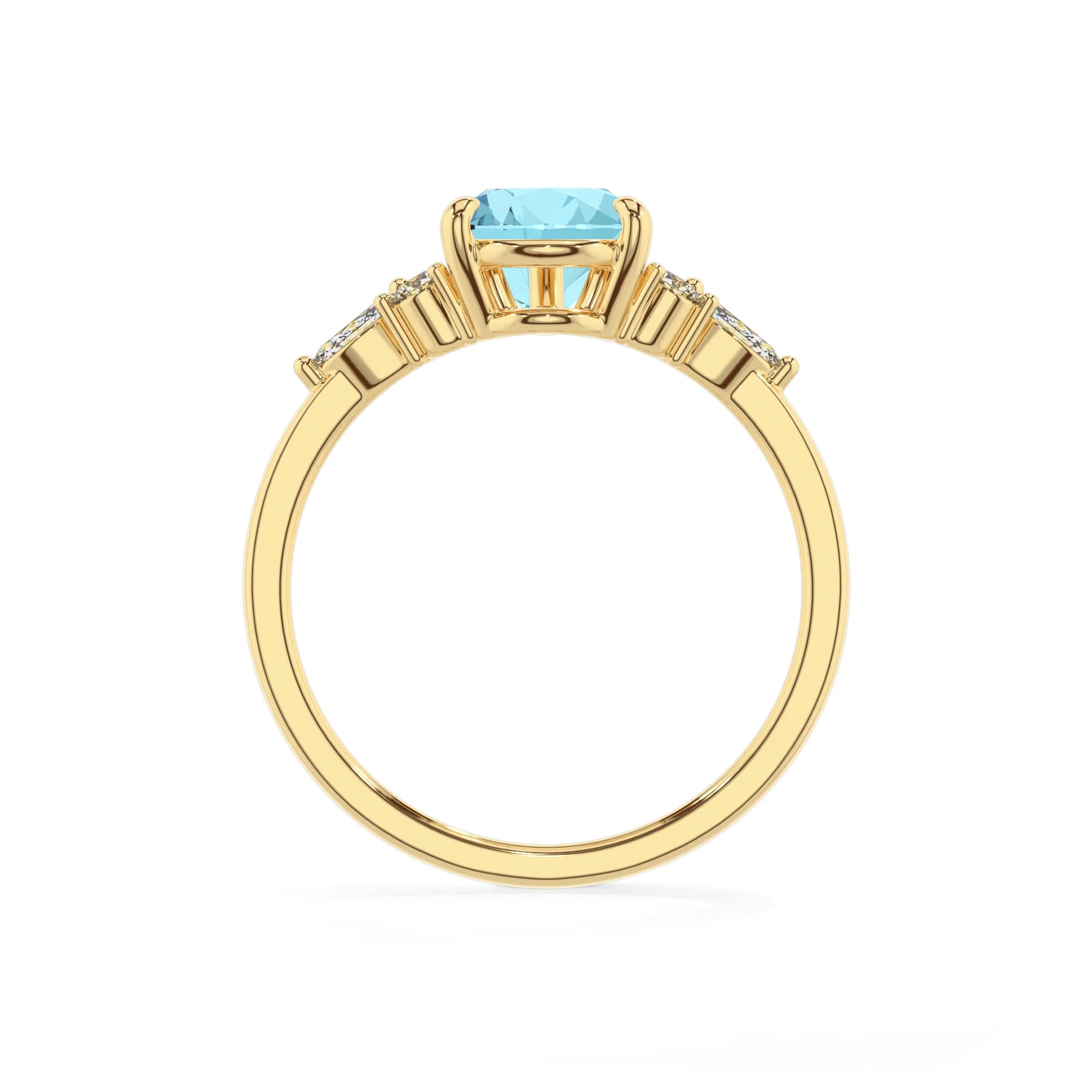lab grown aquamarine pear solitaire rings in yellow gold