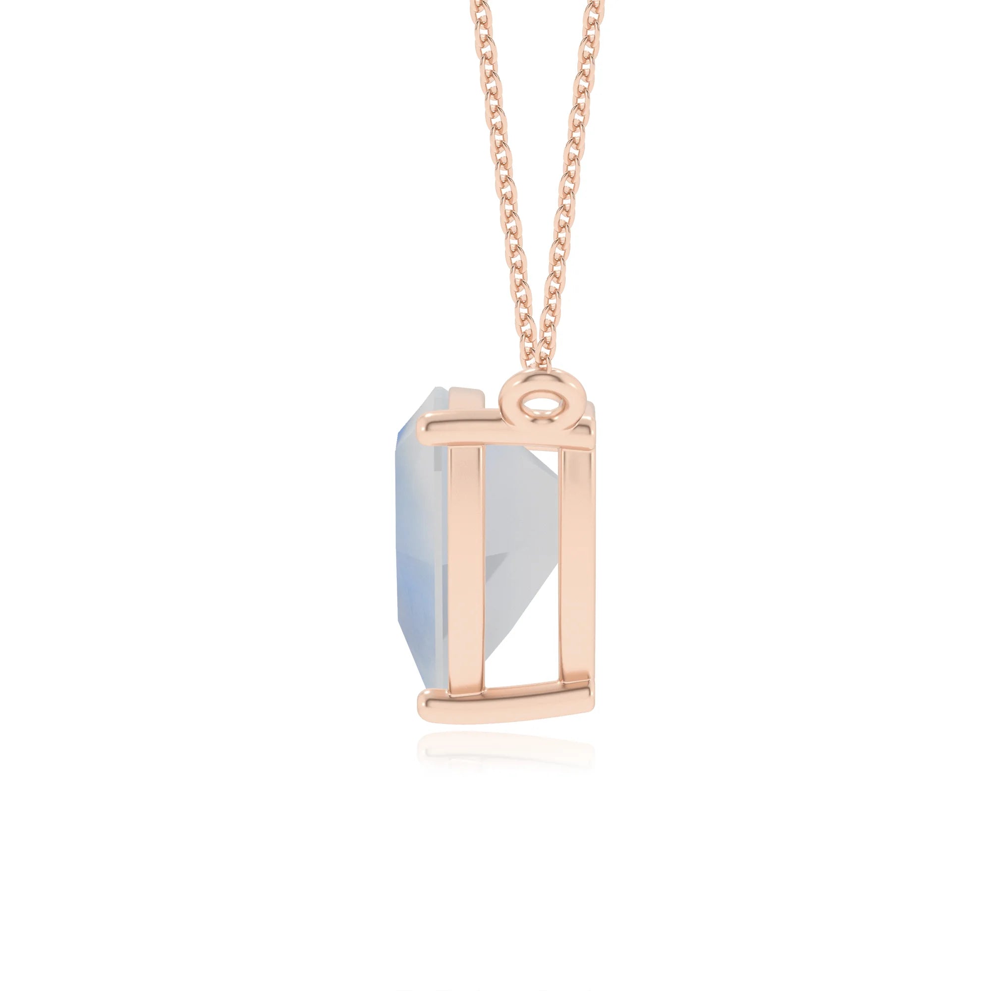 natural rainbow-moonstone trillion solitaire necklaces in rose gold
