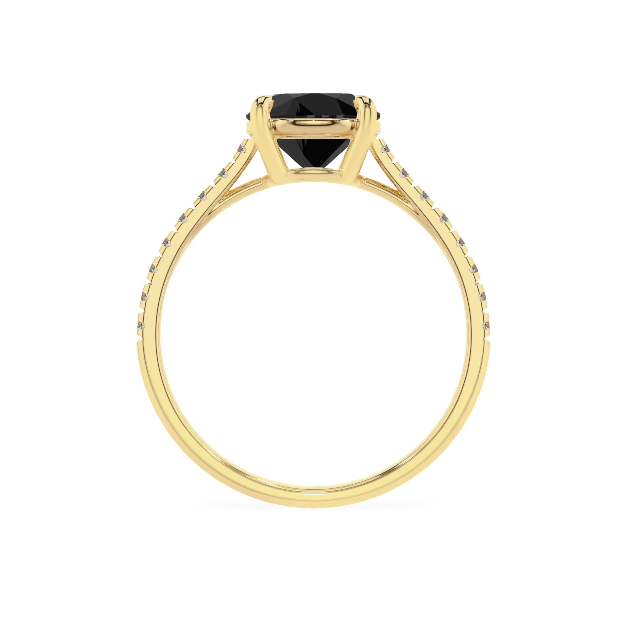 natural black-onyx round half eternity solitaire engagement rings in yellow gold