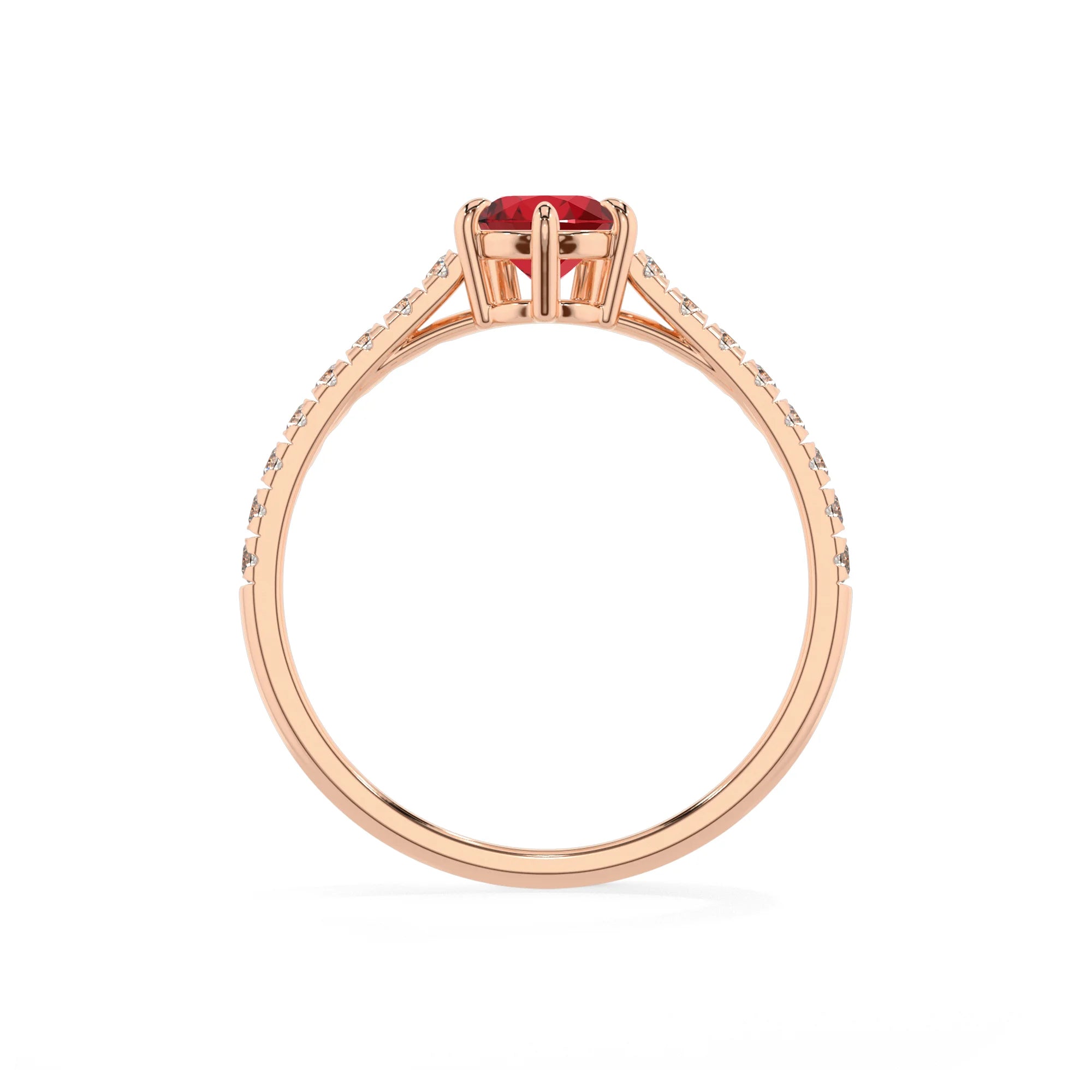 lab grown ruby pear half eternity solitaire engagement rings in rose gold