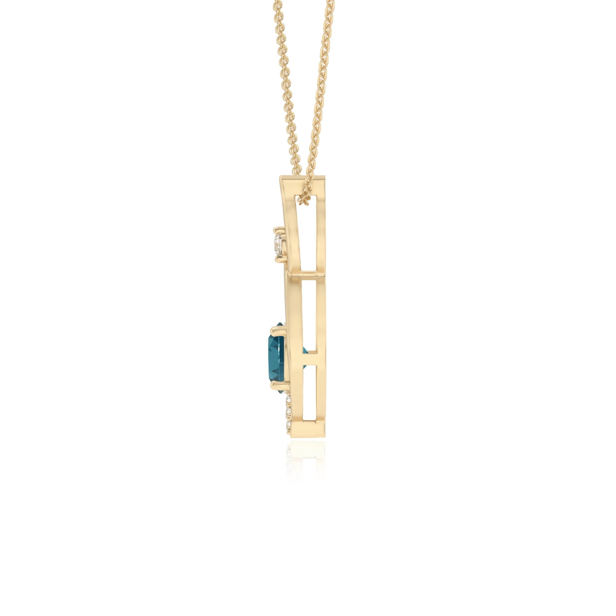 natural london-blue-topaz round solitaire necklaces in yellow gold