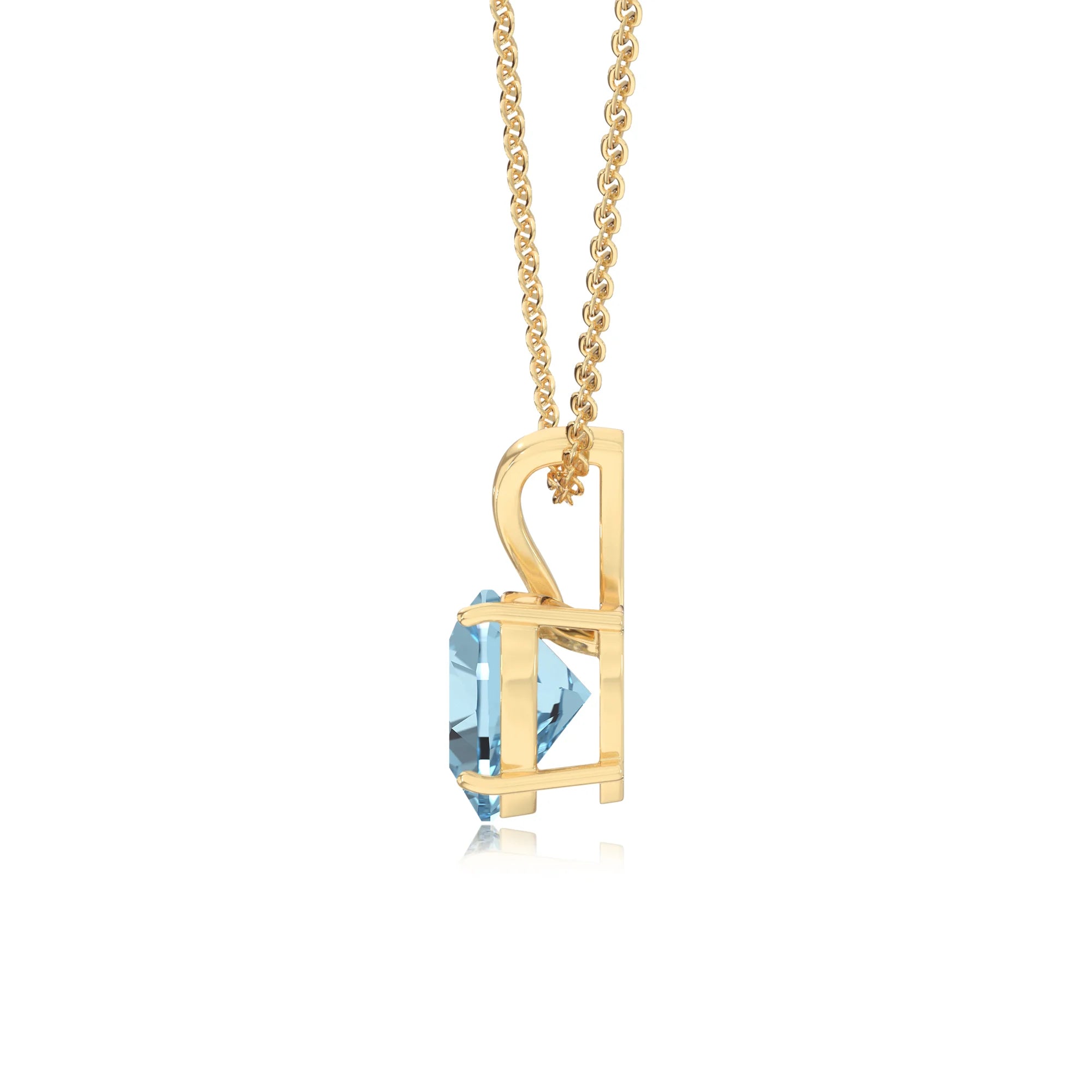lab grown aquamarine heart solitaire v-bale necklaces in yellow gold