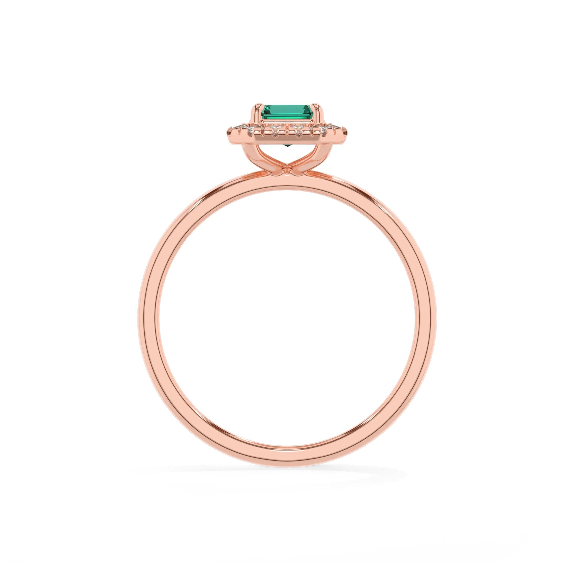 lab grown emerald octogon cut solitaire rings in rose gold