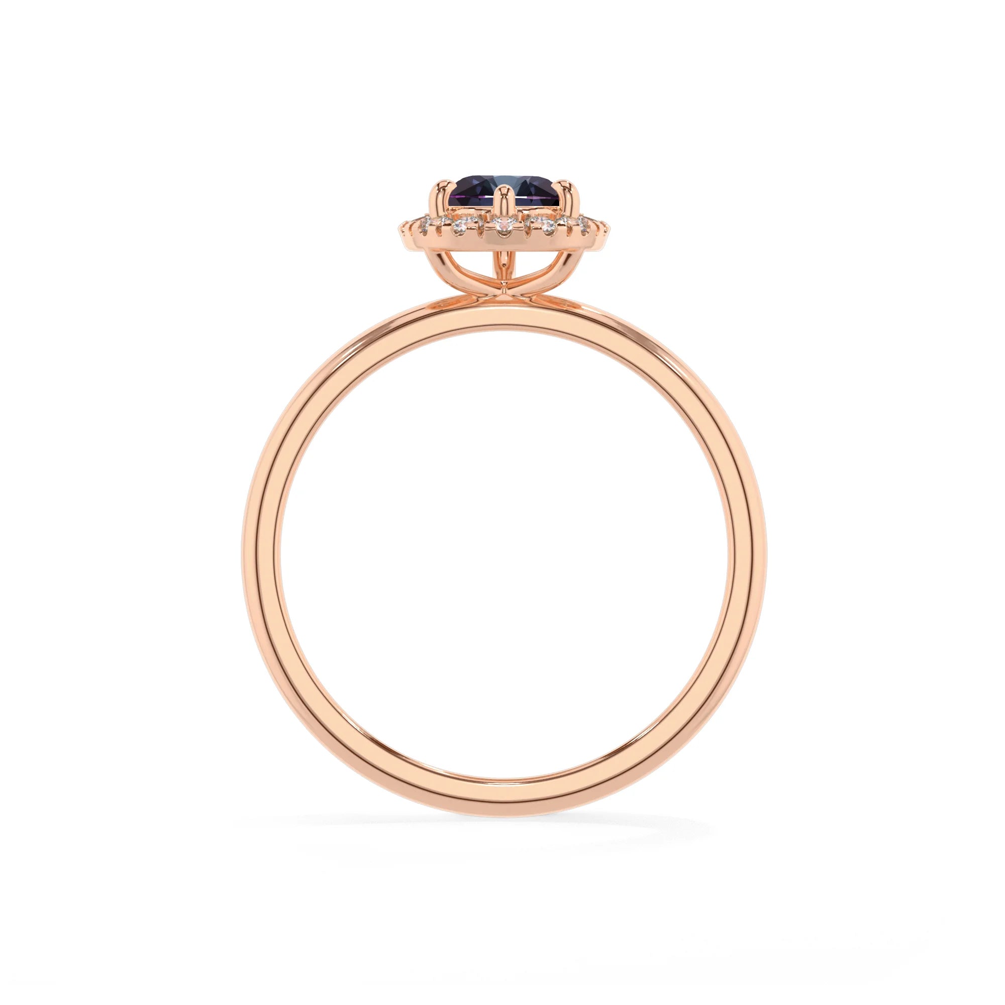 lab grown alexandrite pear solitaire rings in rose gold