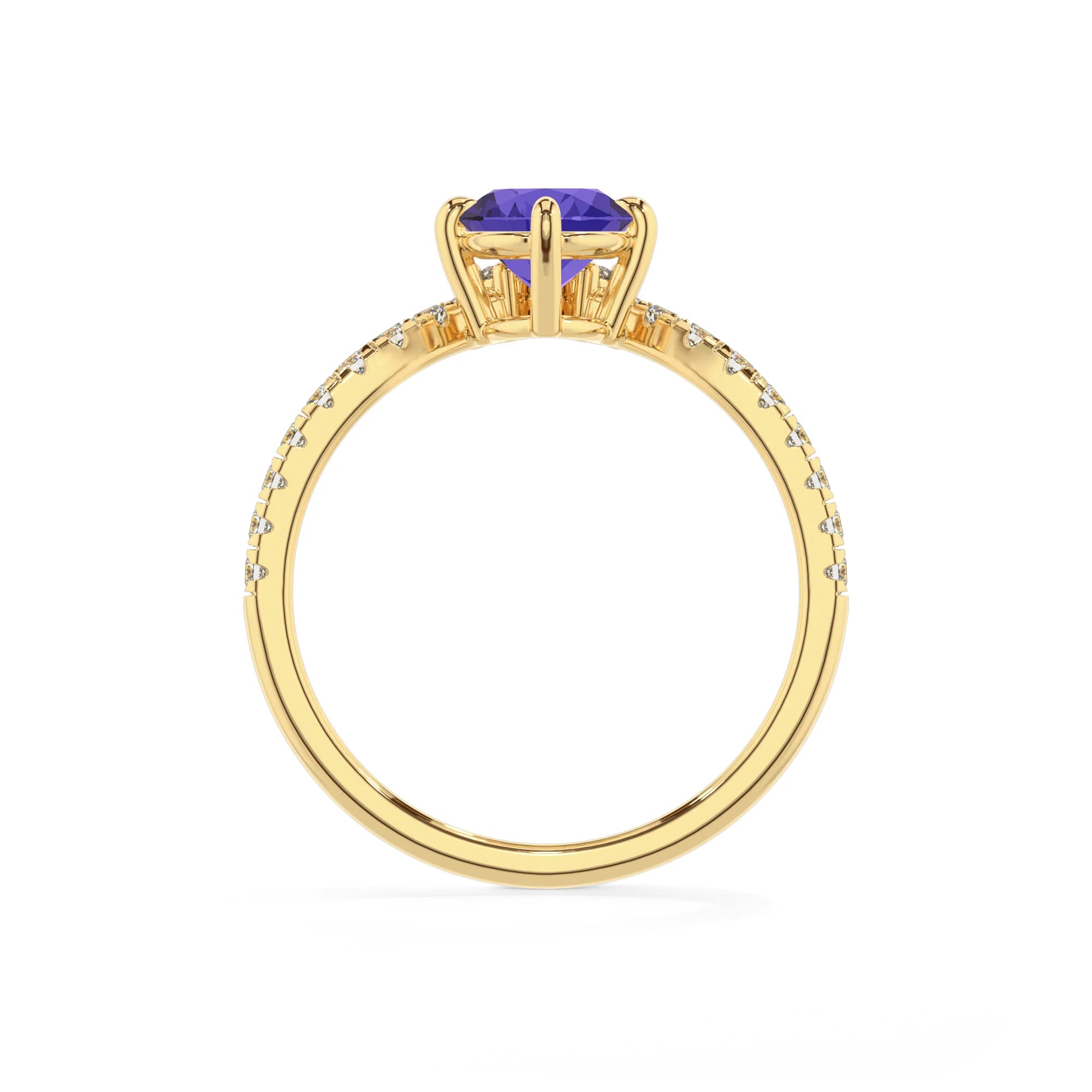 lab grown tanzanite oval solitaire rings in yellow gold