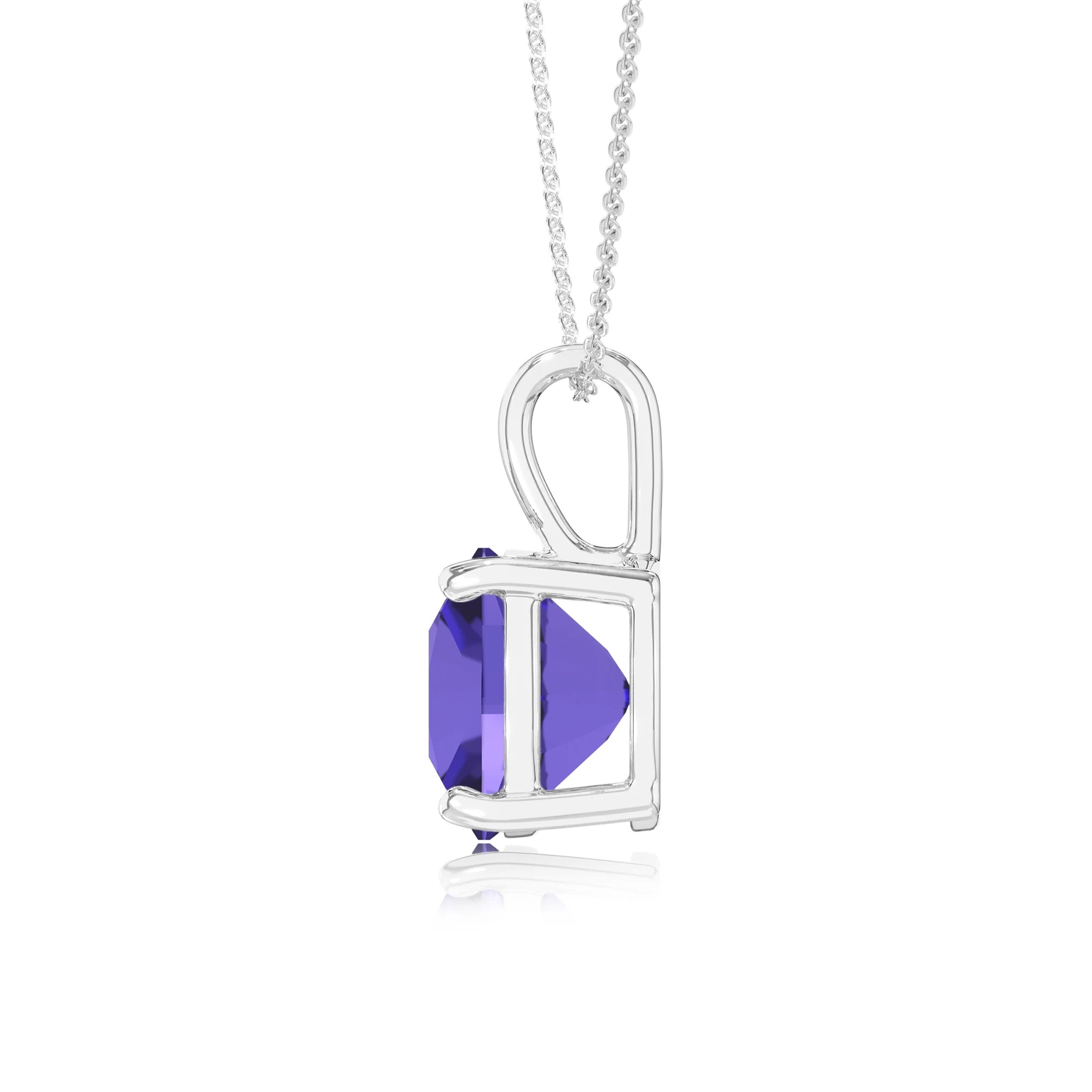 lab grown tanzanite cushion solitaire necklaces in white gold