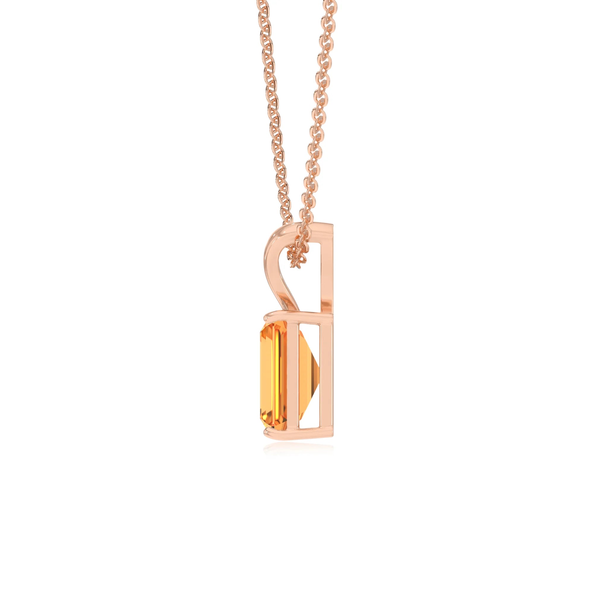 lab grown citrine emerald cut solitaire v-bale necklaces in rose gold