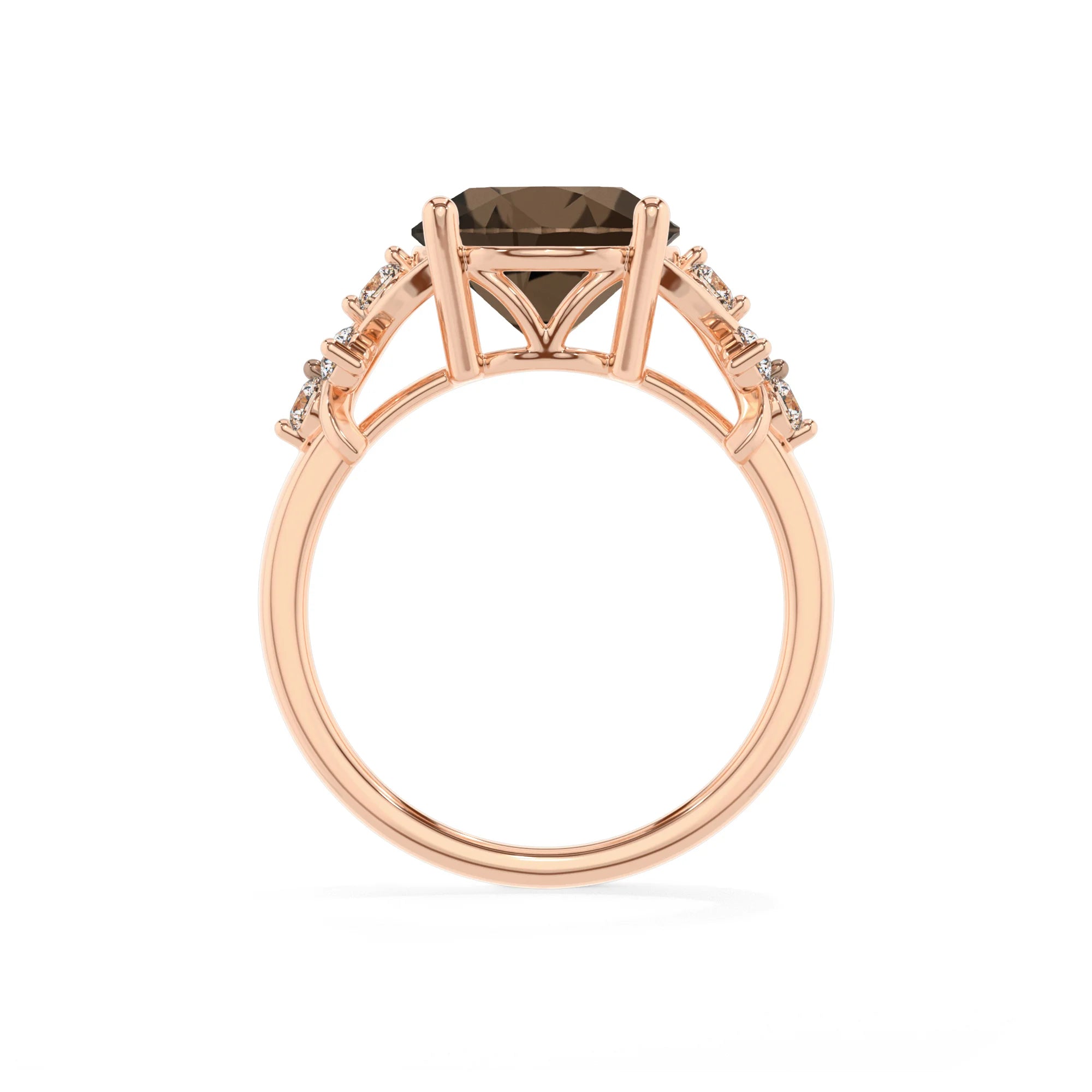 natural smoky-quartz round solitaire rings in rose gold