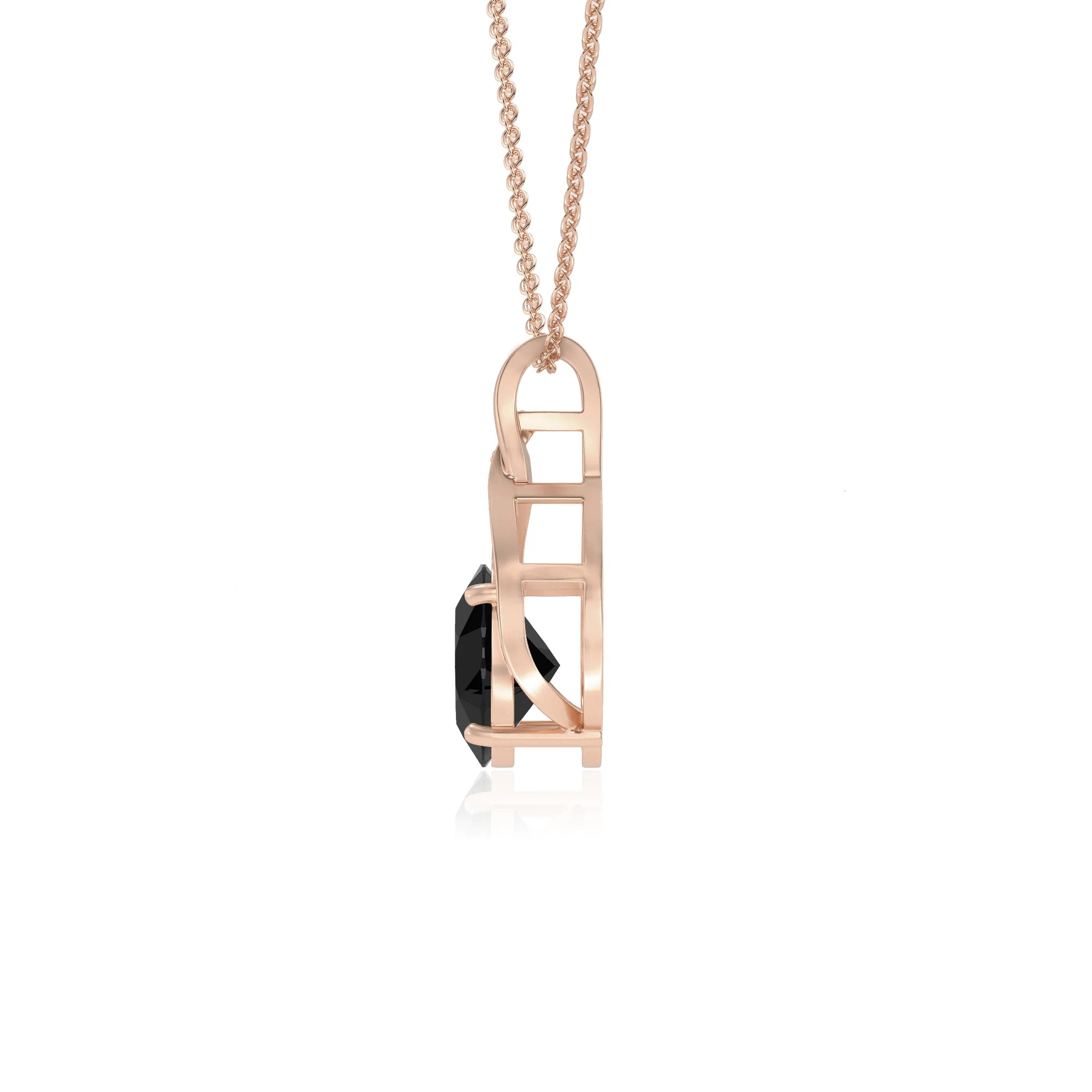 natural black-onyx oval solitaire necklaces in rose gold