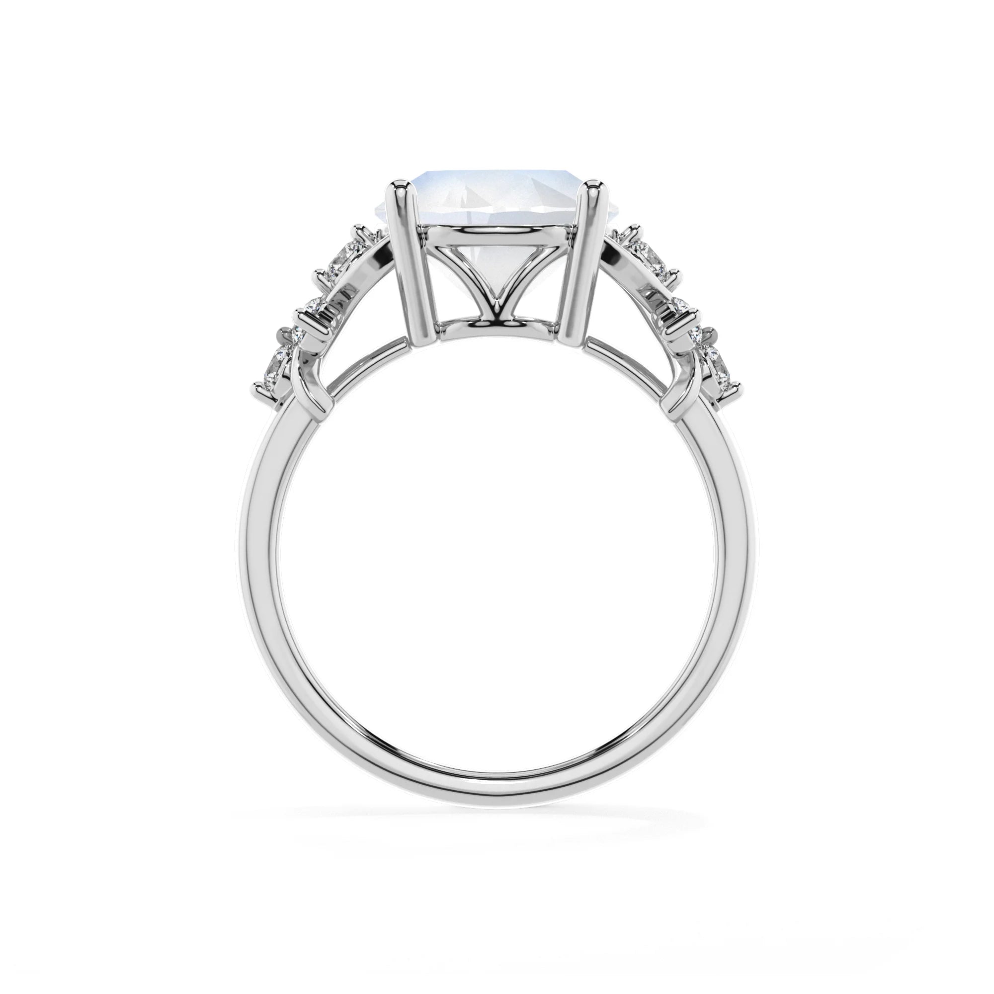 natural rainbow-moonstone round solitaire rings in platinum